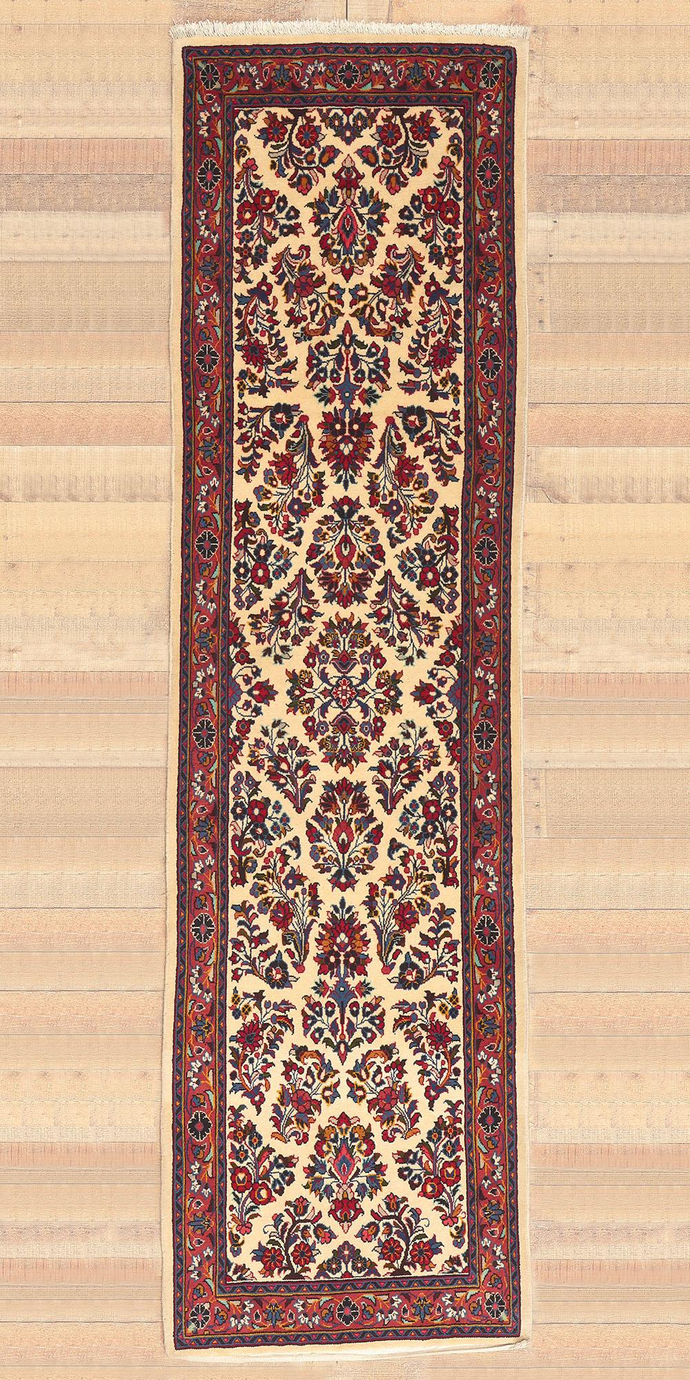 Vintage Persian Sarouk Runner, Stately Decadence Meets Stylish Durability For Sale 2