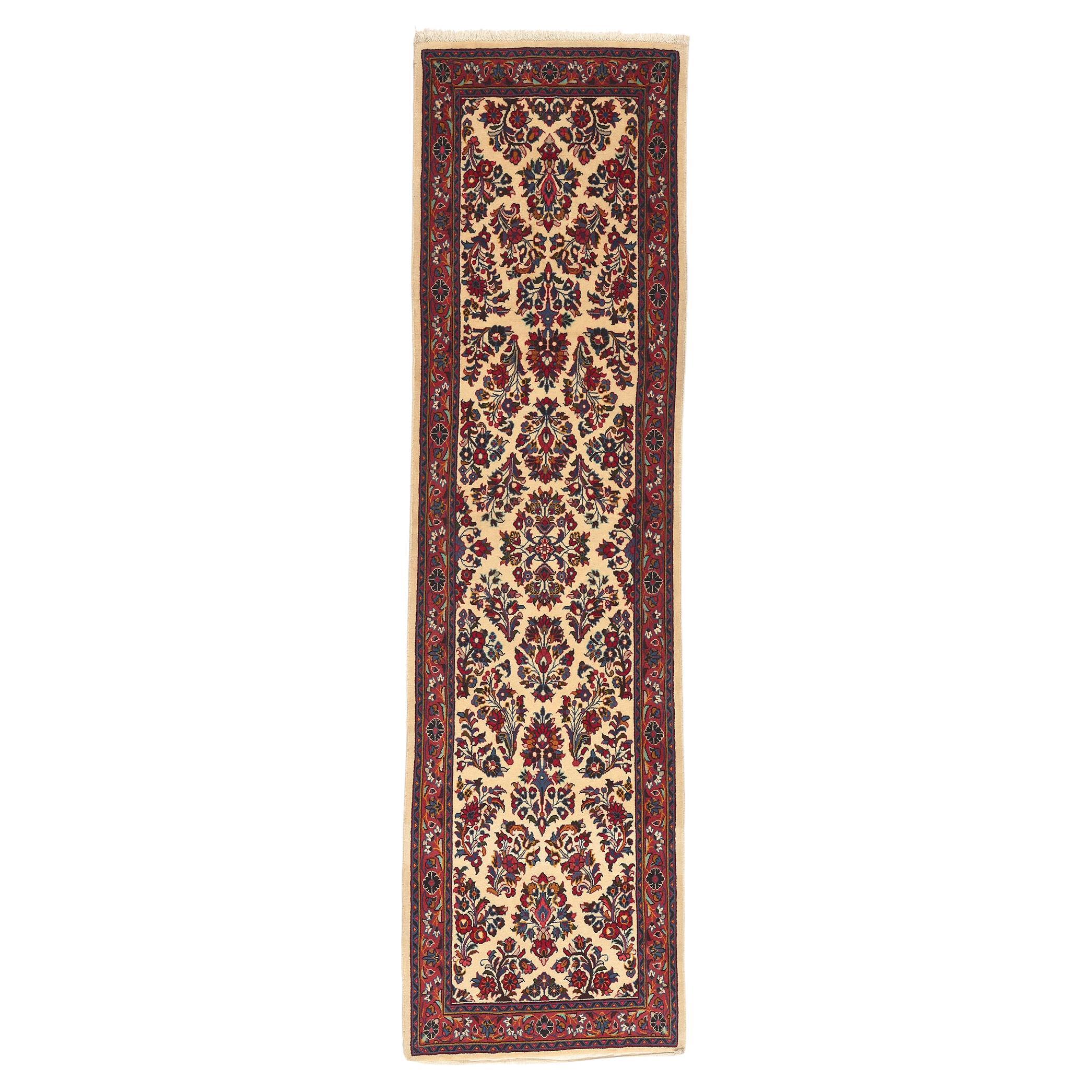 Vintage Persian Sarouk Runner, Stately Decadence Meets Stylish Durability For Sale