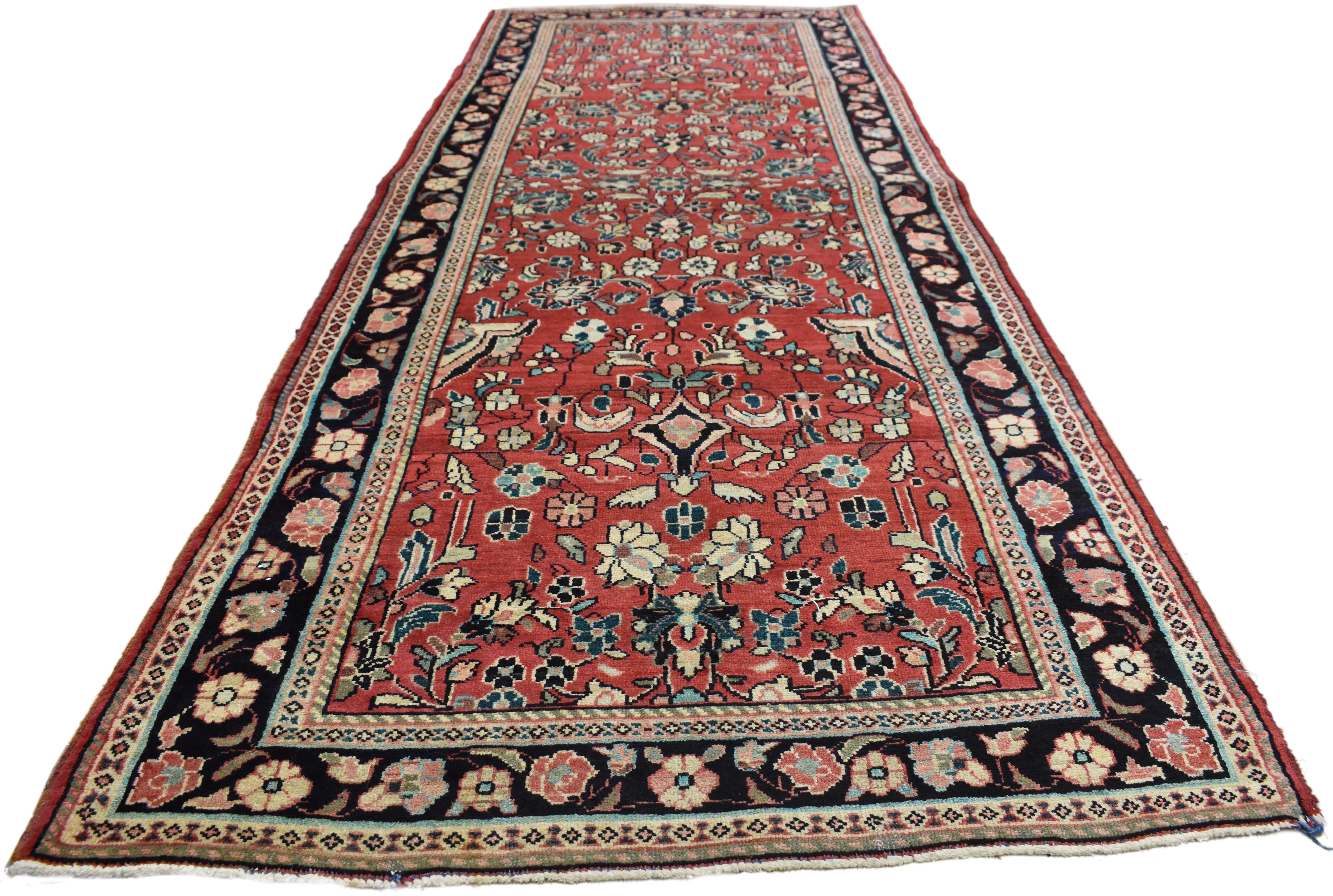 Hand-Knotted Vintage Persian Sarouk Runner with Traditional Style, Hallway Runner For Sale