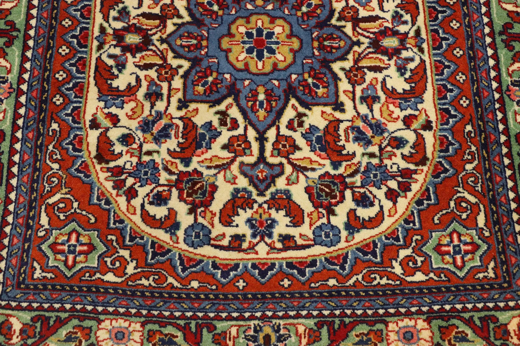 Hand-Knotted Vintage Persian Sarouk Scatter Rug with American Traditional Style For Sale