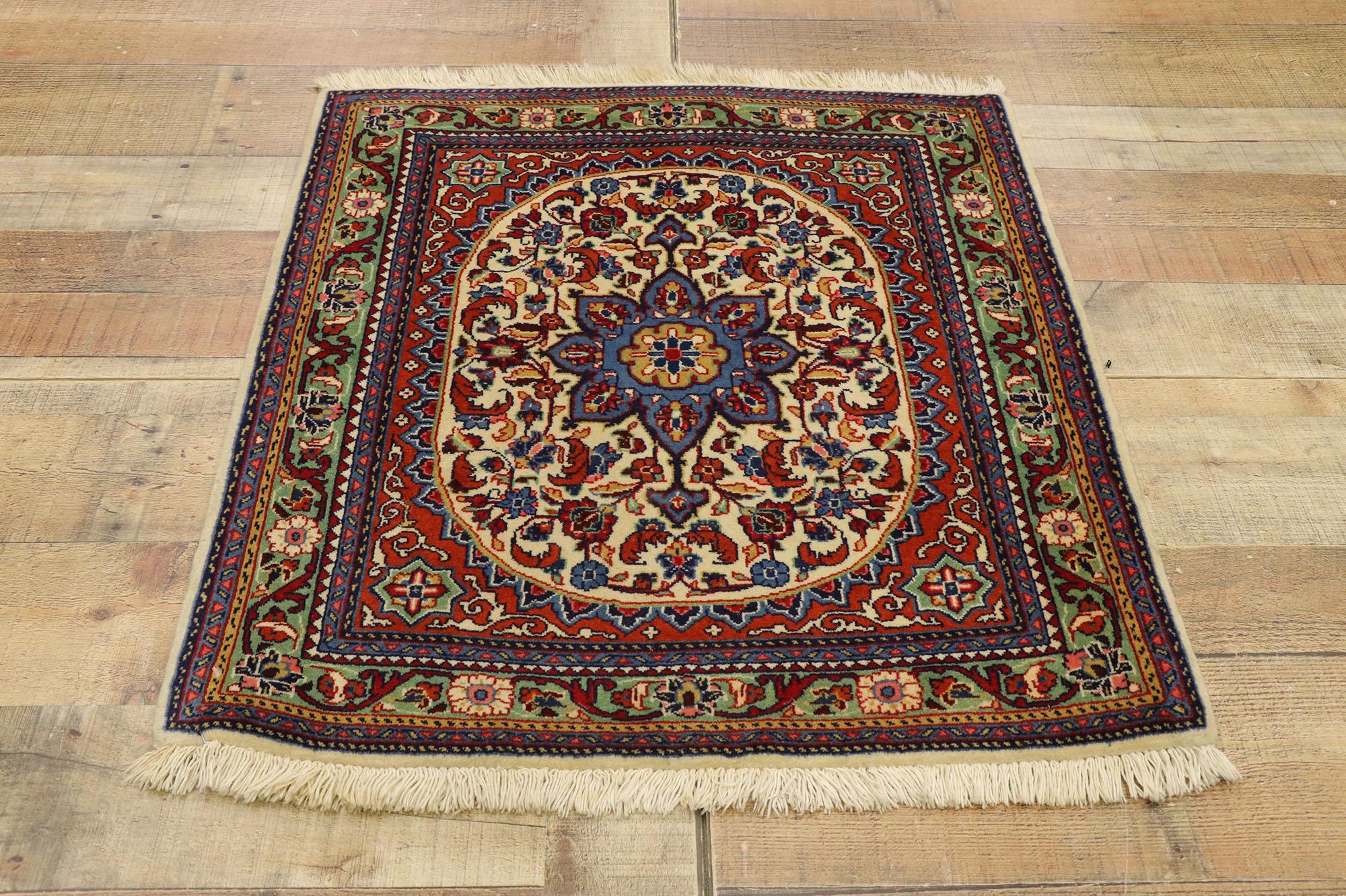Wool Vintage Persian Sarouk Scatter Rug with American Traditional Style For Sale