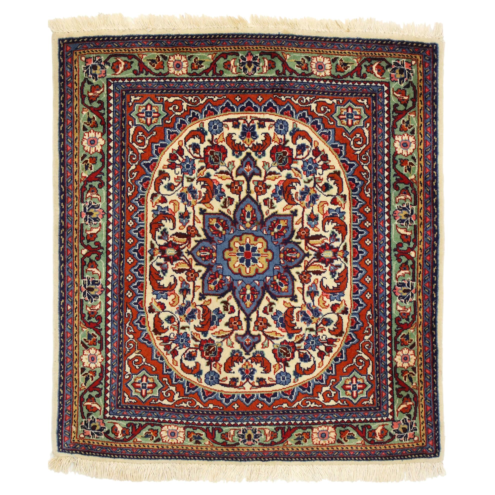 Vintage Persian Sarouk Scatter Rug with American Traditional Style For Sale