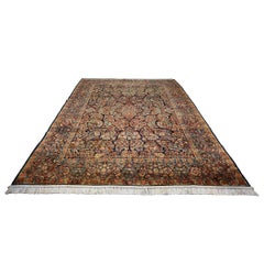 Vintage Persian Sarouk Wolle 9x12 Marine, Elfenbein & Rosa Handmade Bereich Teppich