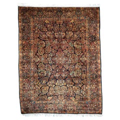 Vintage Persian Sarouk Wolle 9x12 Marine, Elfenbein & Rosa Handmade Bereich Teppich