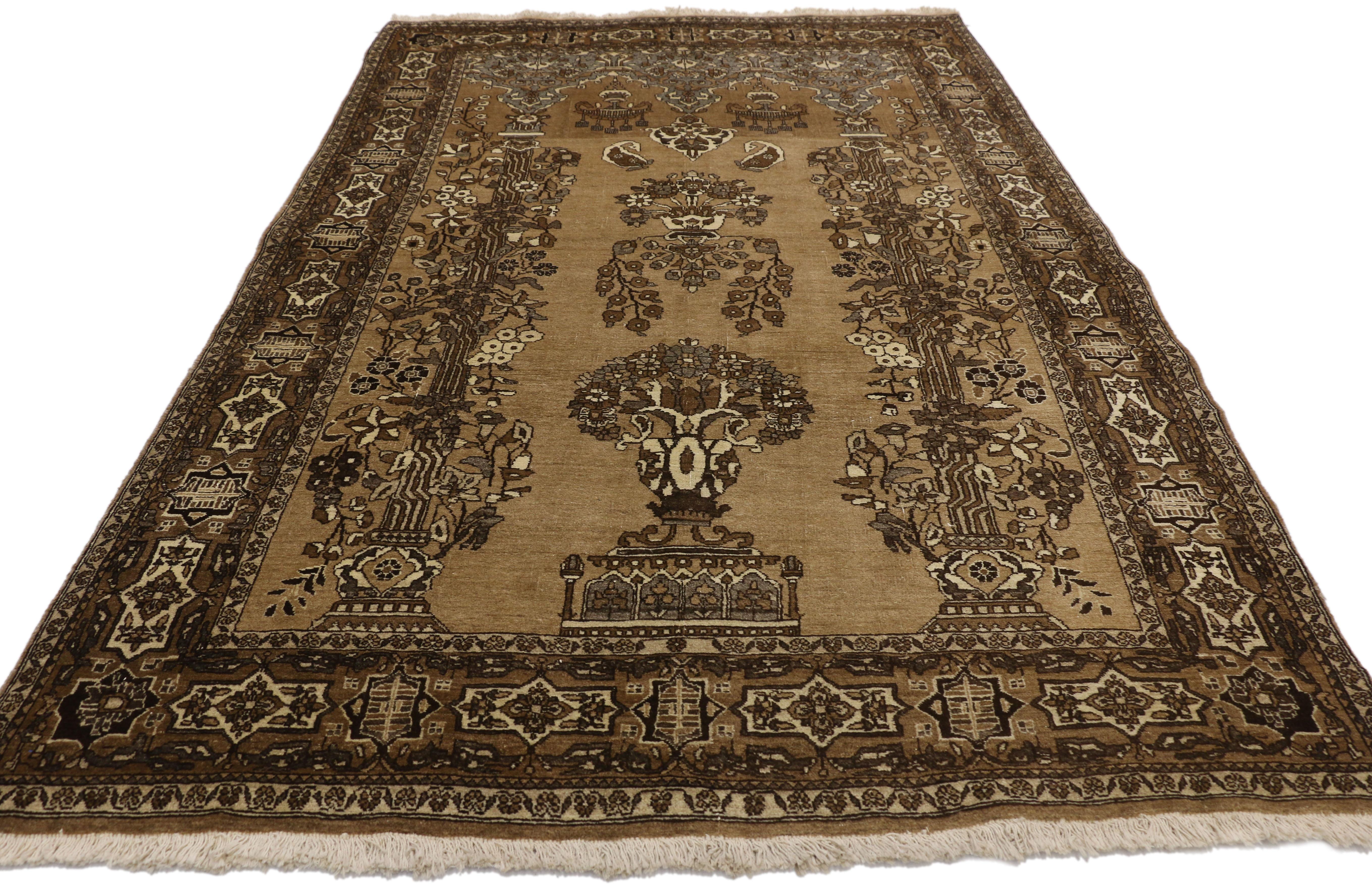 Islamic Vintage Persian Semnan Prayer Rug with Garden View For Sale