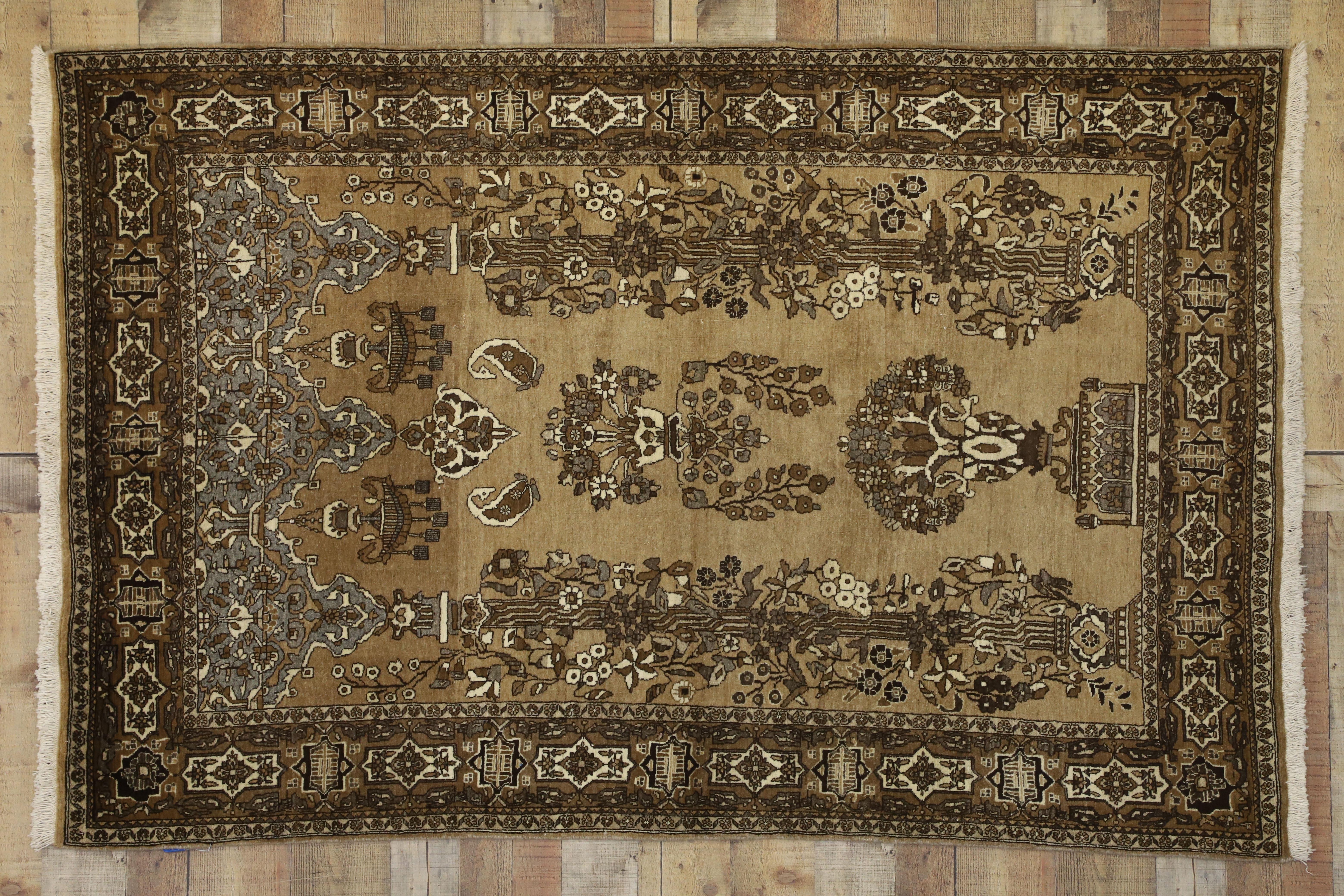 Vintage Persian Semnan Prayer Rug with Garden View For Sale 1