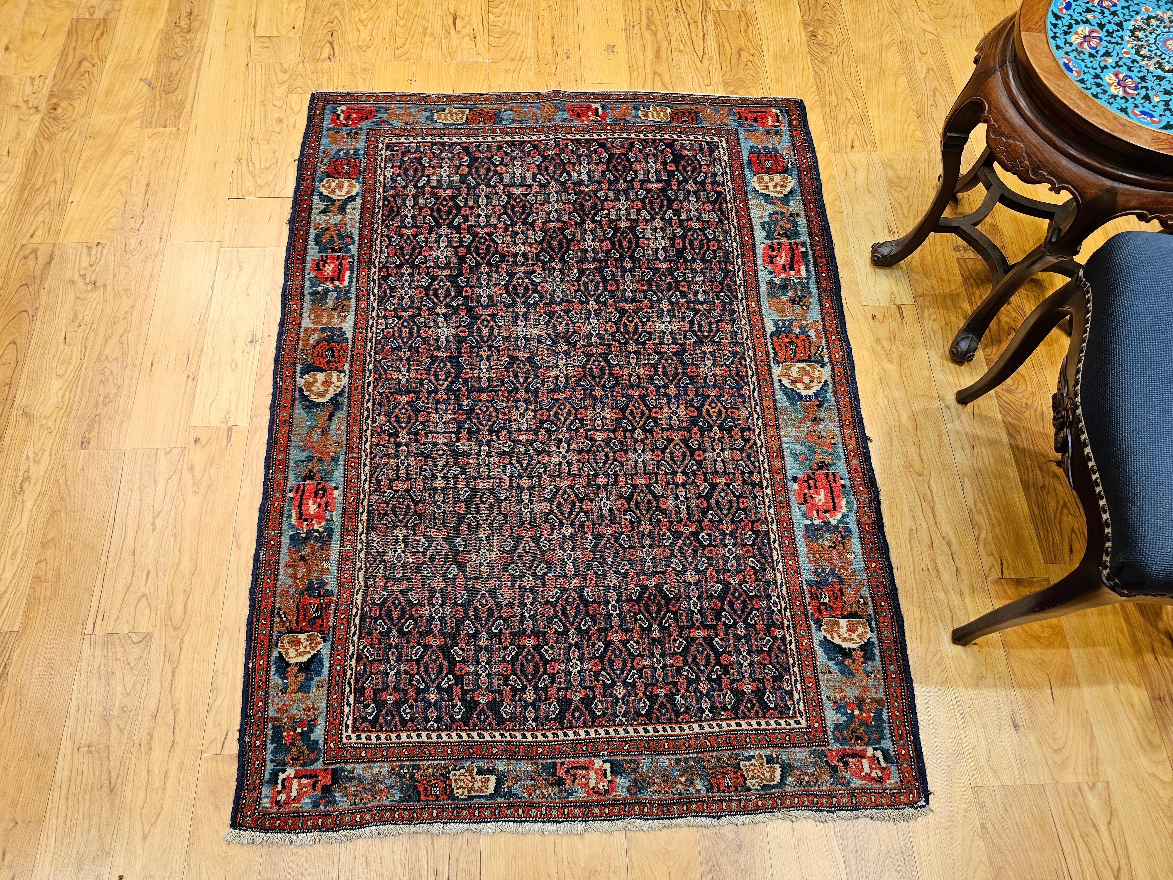 Tapis persan vintage Greene & Greene Greene en All-Over Design dans les tons marine, vert, bleu et rouge en vente 6