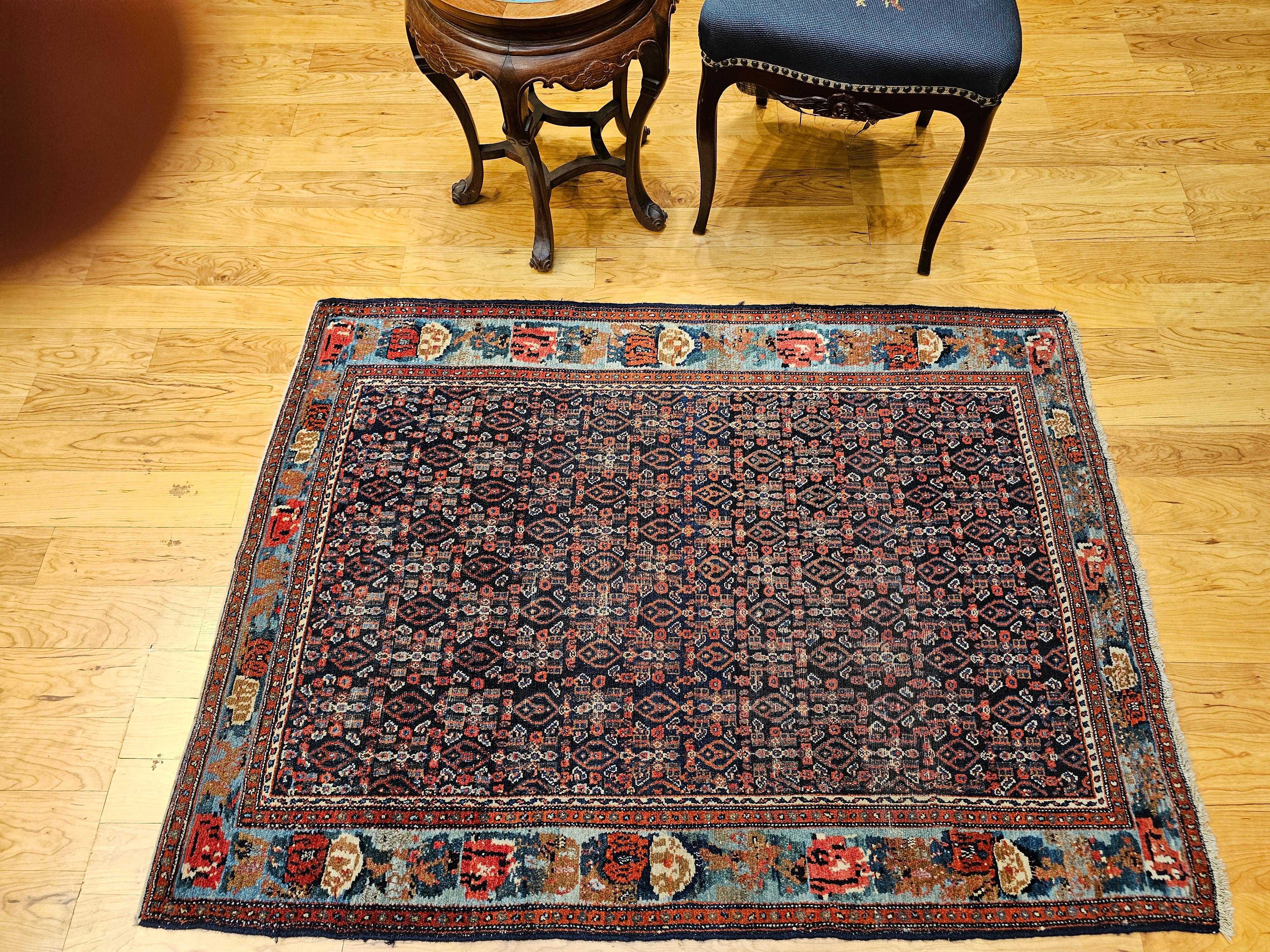 Tapis persan vintage Greene & Greene Greene en All-Over Design dans les tons marine, vert, bleu et rouge en vente 8