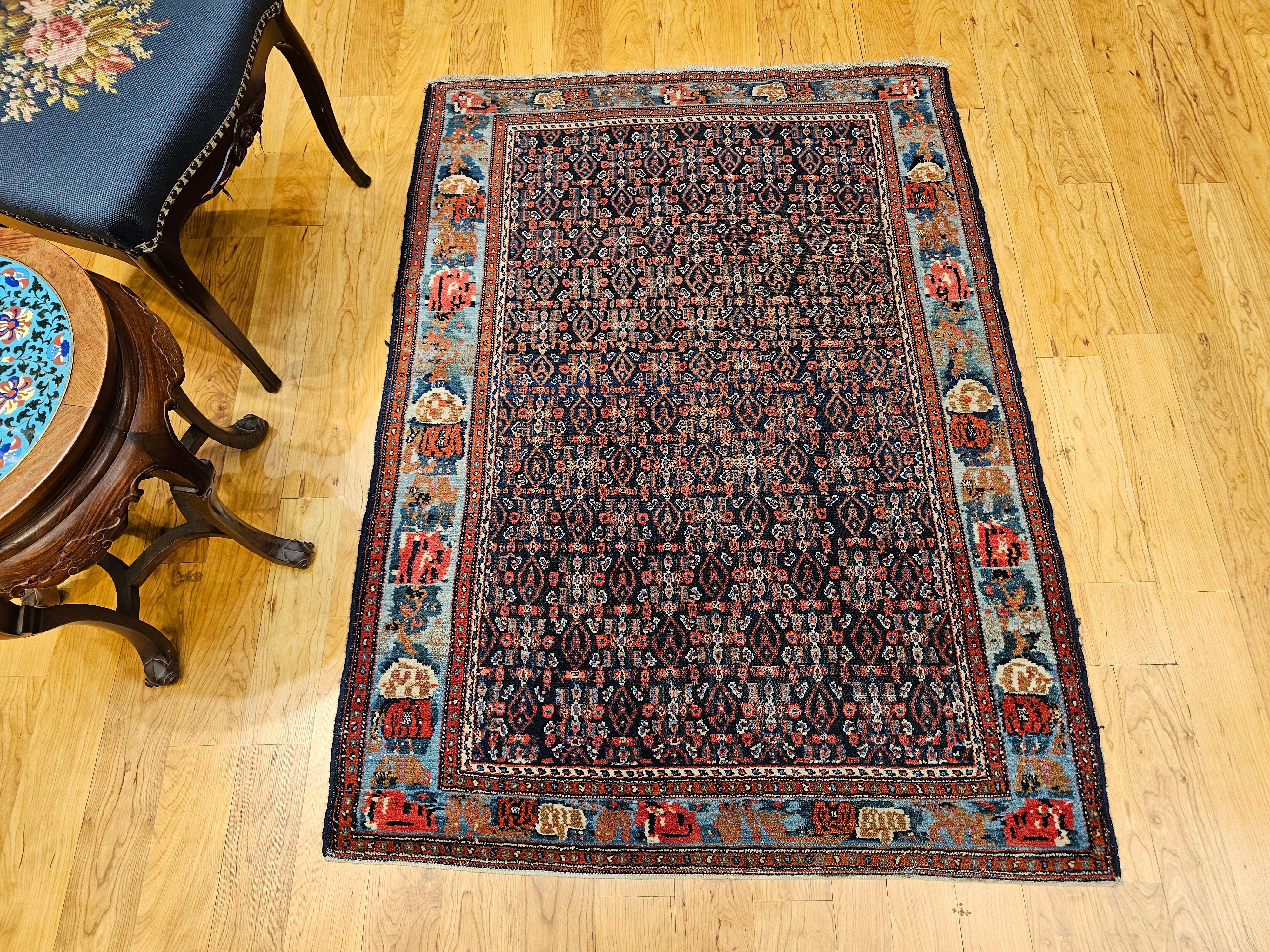 Tapis persan vintage Greene & Greene Greene en All-Over Design dans les tons marine, vert, bleu et rouge en vente 10