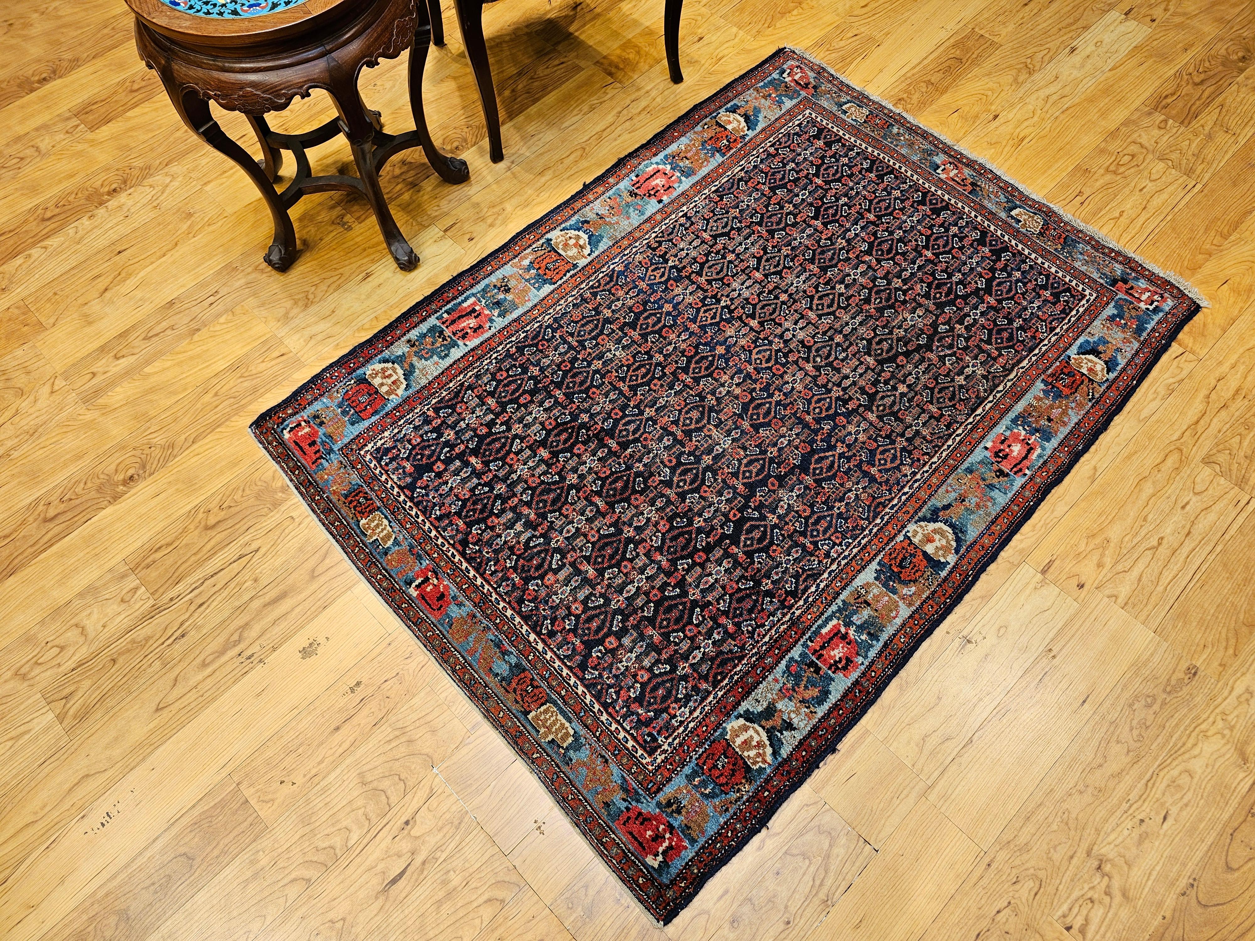 Tapis persan vintage Greene & Greene Greene en All-Over Design dans les tons marine, vert, bleu et rouge en vente 11