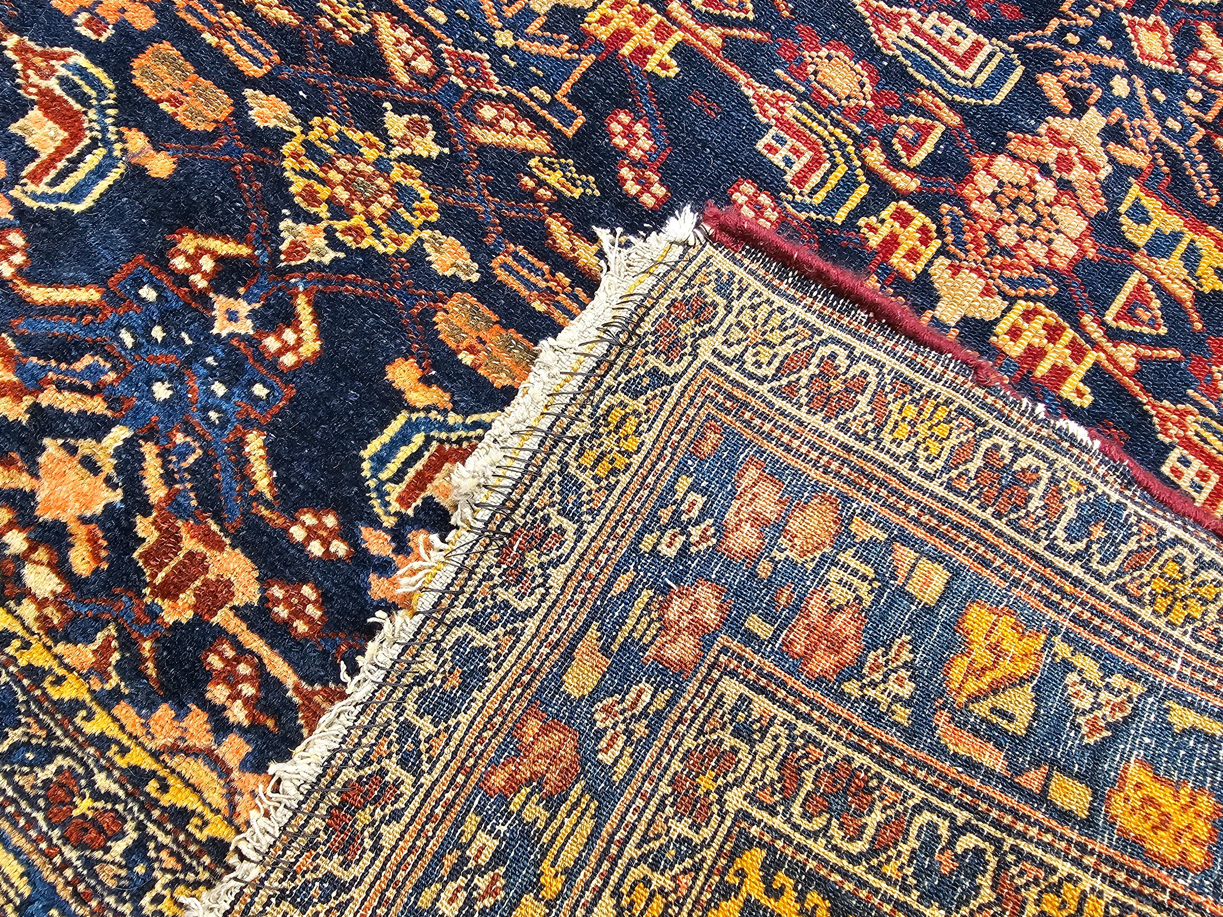 Vintage Persian Senneh Area Rug in Allover Herati Pattern in Navy, Blue, Red For Sale 4