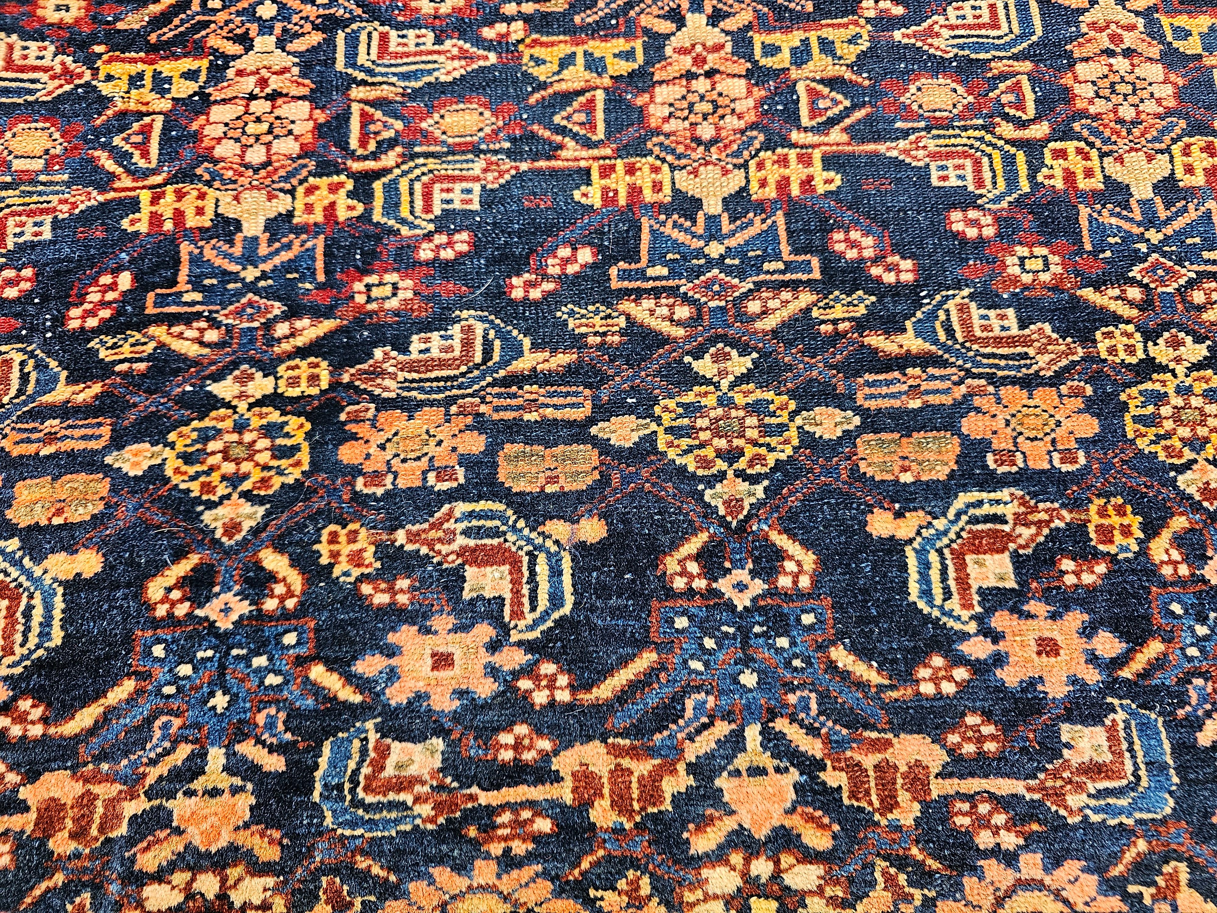 Vintage Persian Senneh Area Rug in Allover Herati Pattern in Navy, Blue, Red For Sale 1