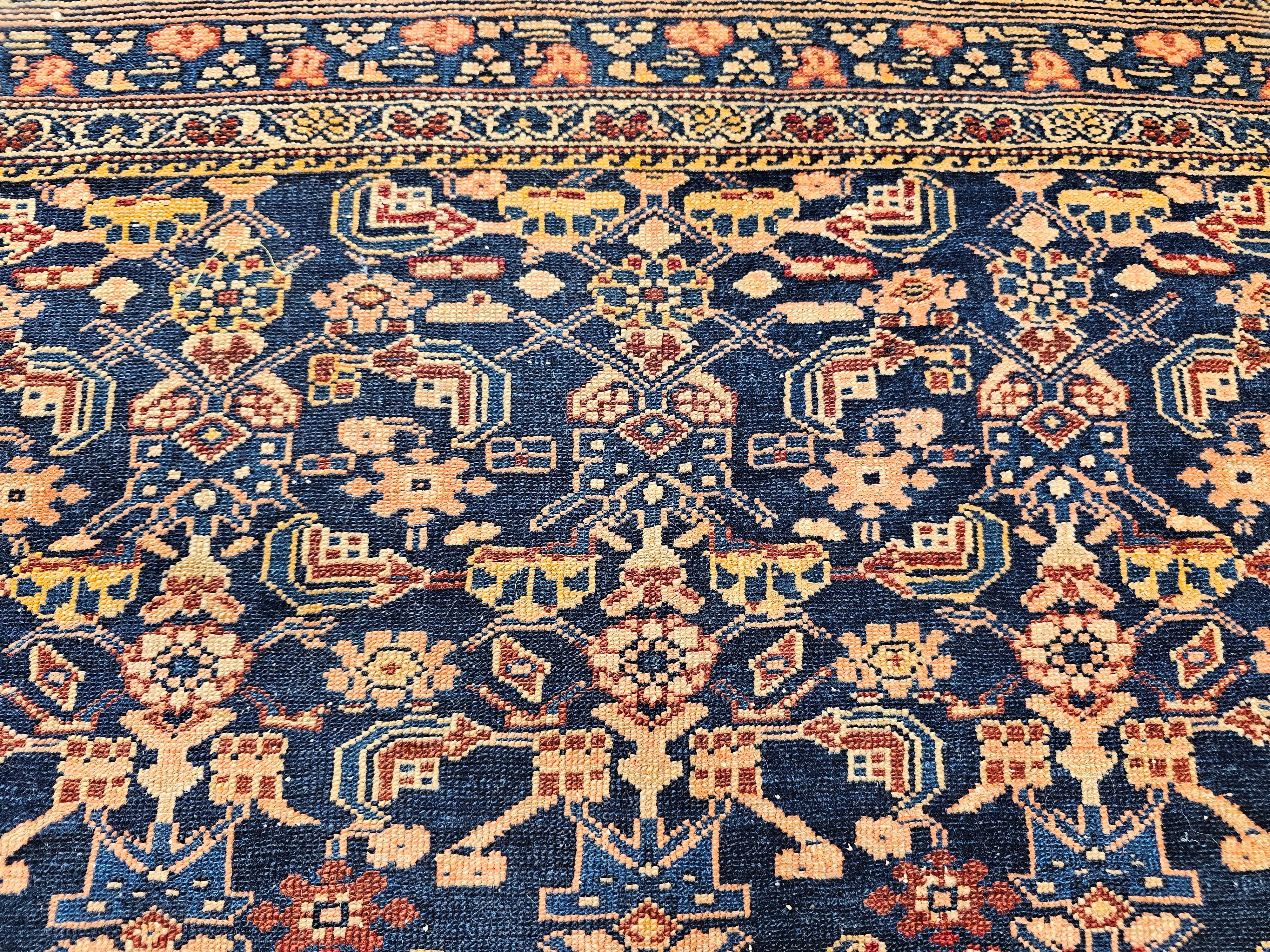 Vintage Persian Senneh Area Rug in Allover Herati Pattern in Navy, Blue, Red For Sale 3