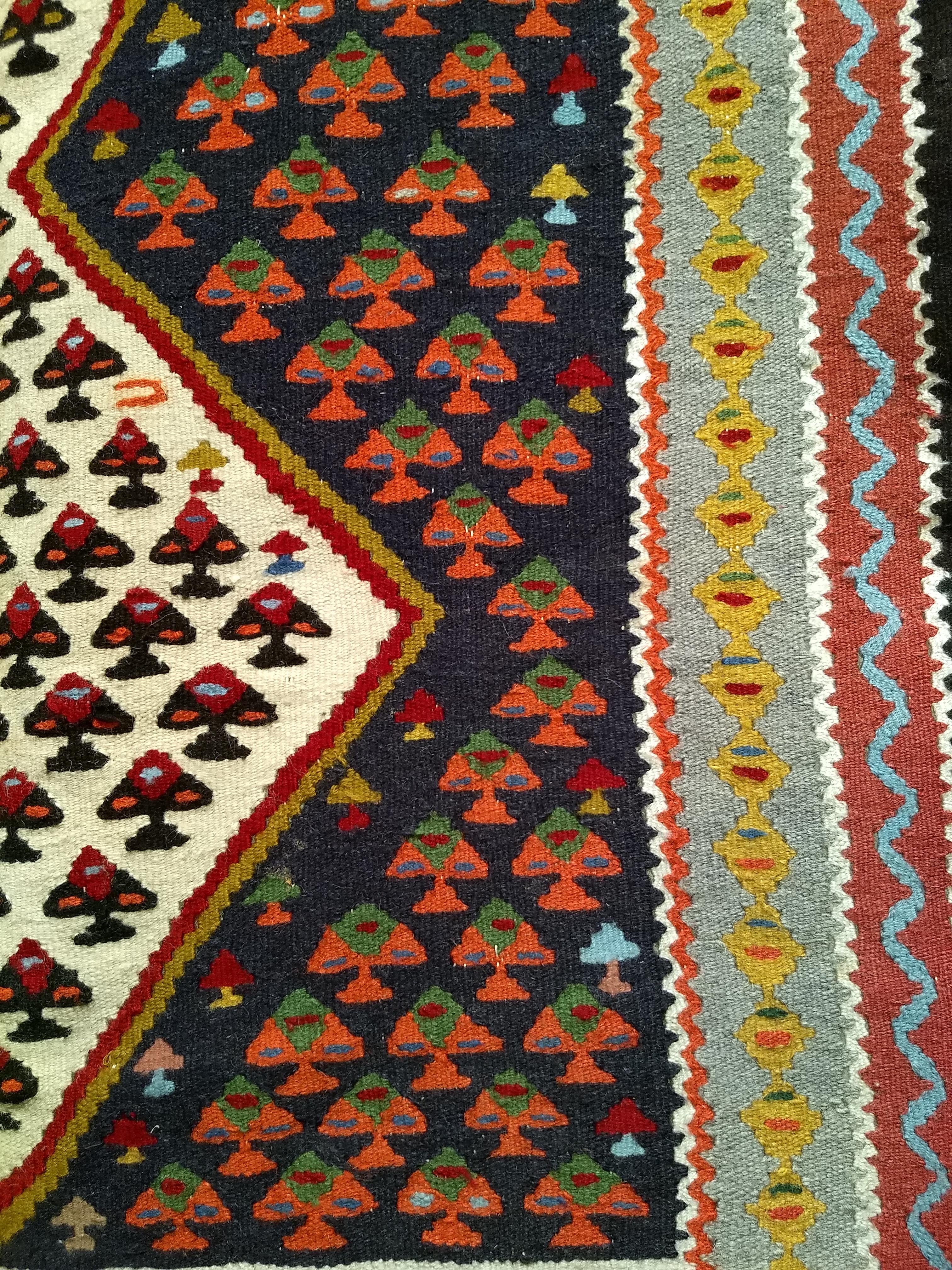 Wool Vintage Persian Senneh Kilim, 3’ 3” x 5’ 8” For Sale