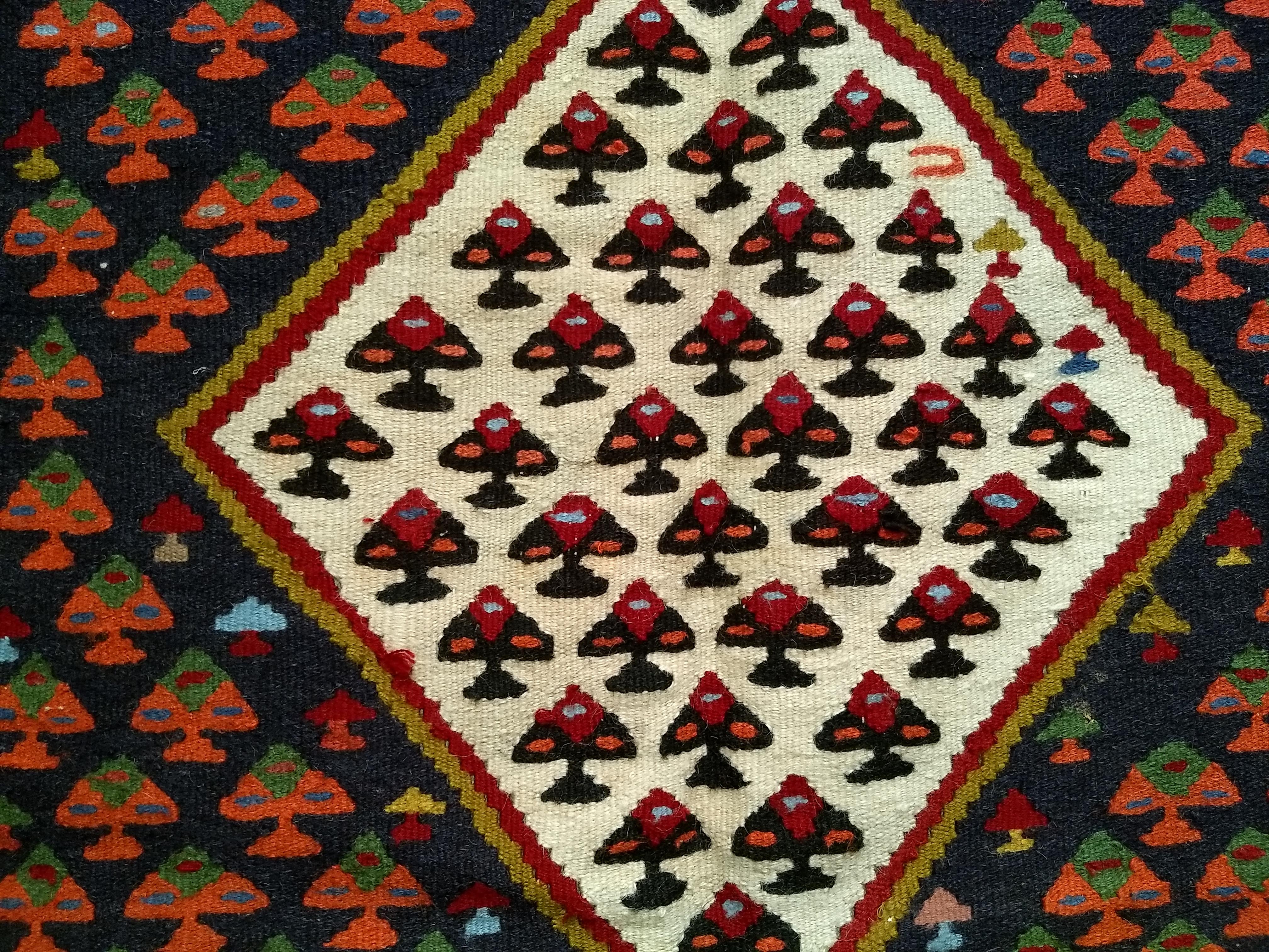 Vintage Persian Senneh Kilim, 3’ 3” x 5’ 8” For Sale 1
