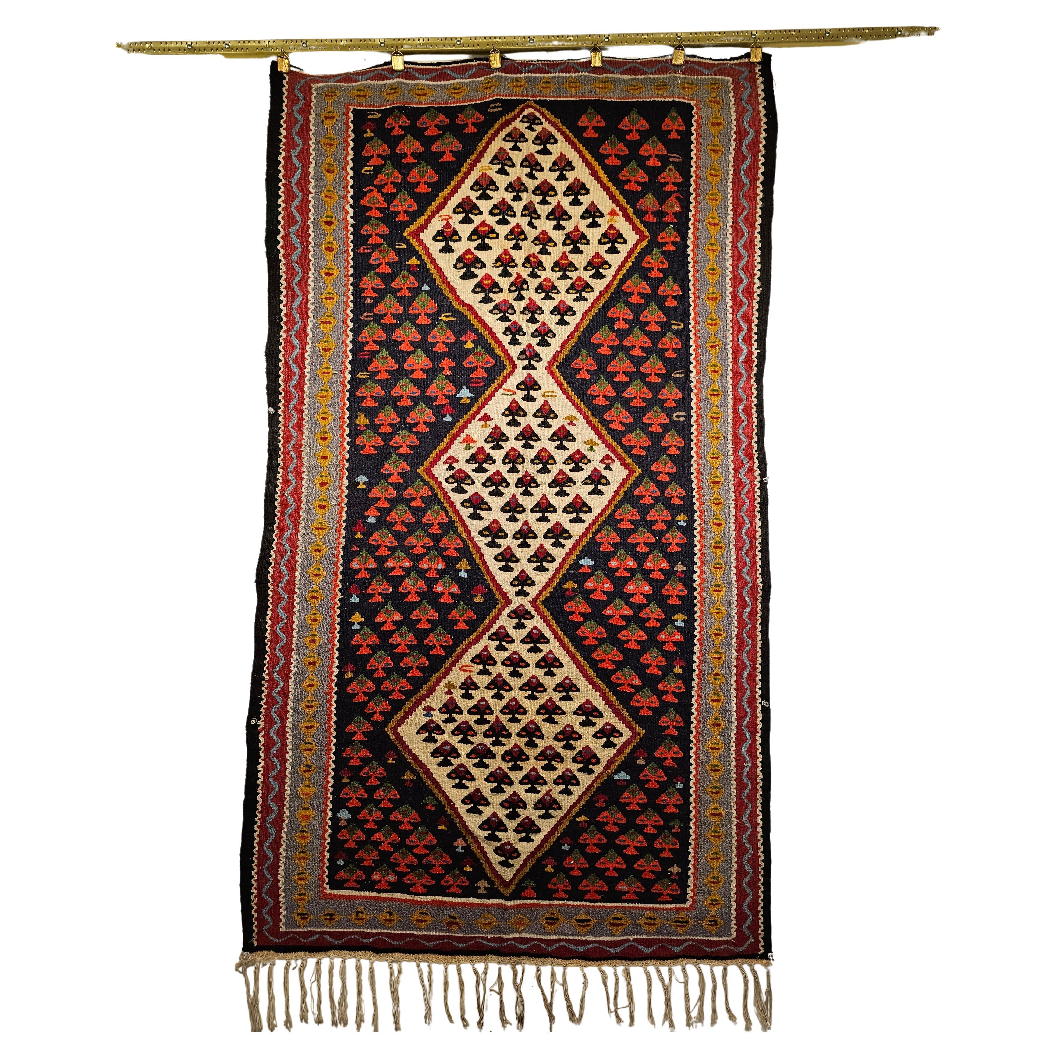 Vintage Persian Senneh Kilim, 3’ 3” x 5’ 8” For Sale