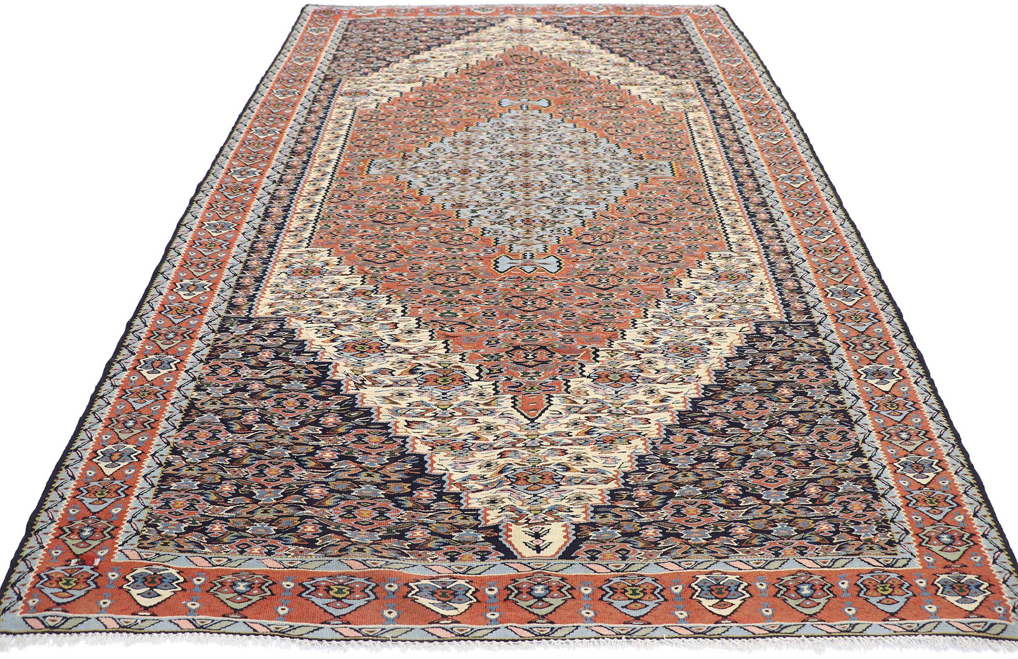 Hand-Woven Vintage Persian Senneh Kilim Rug with Farmhouse Cottage Style For Sale