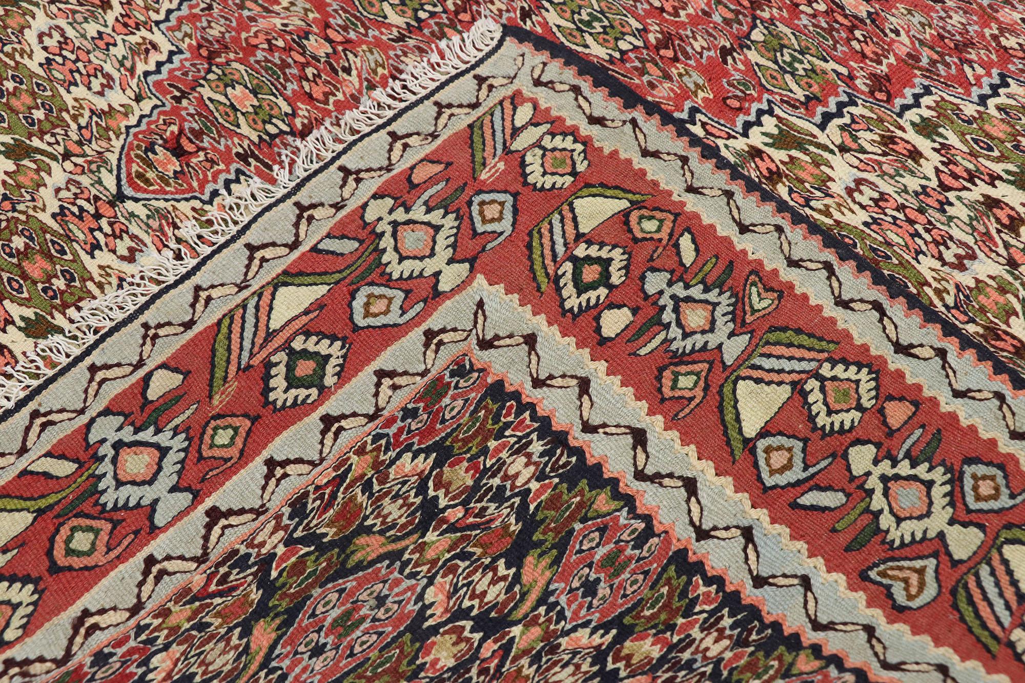 20th Century Vintage Persian Senneh Kilim Rug with Farmhouse Cottage Style For Sale