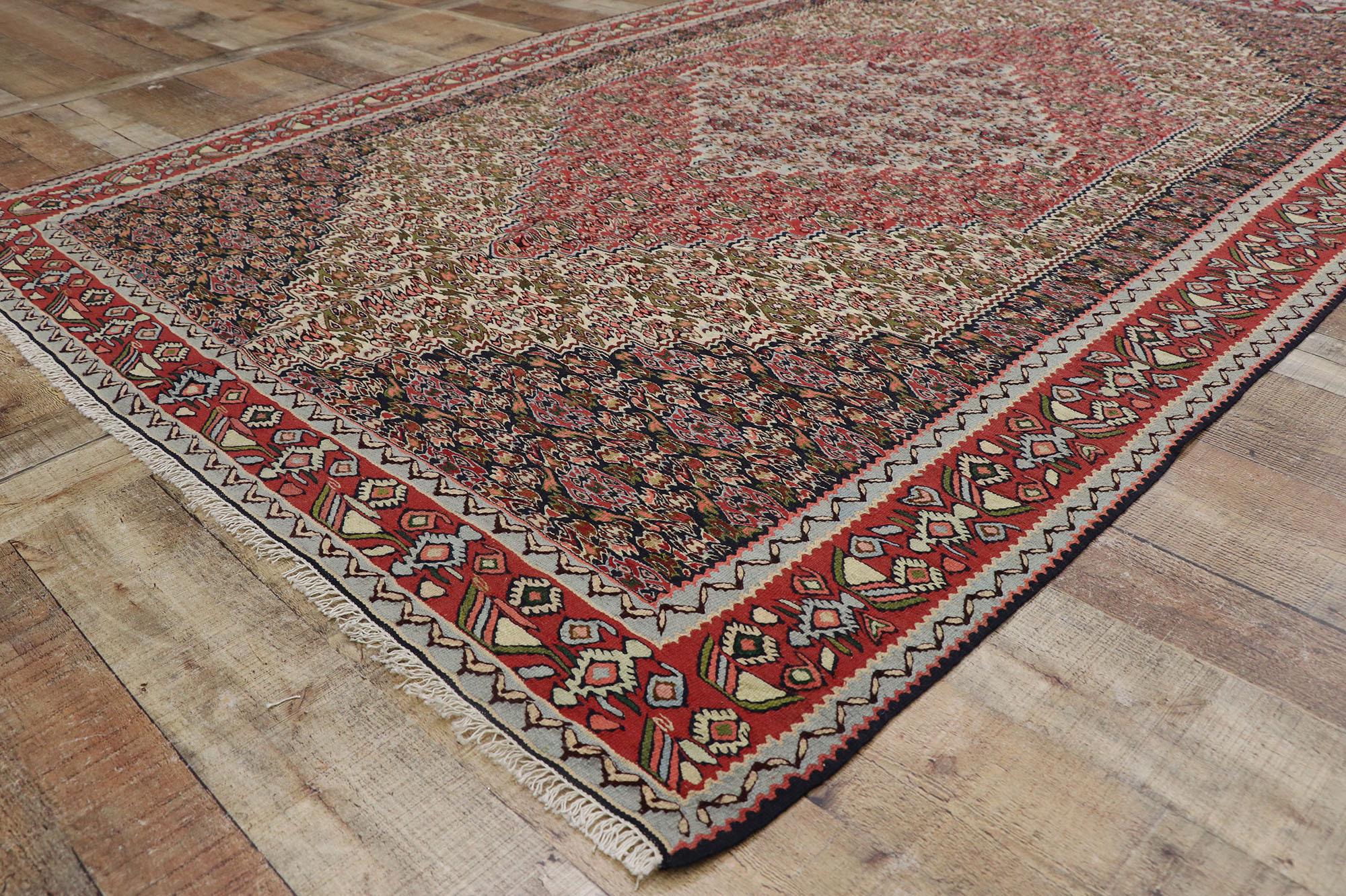 Wool Vintage Persian Senneh Kilim Rug with Farmhouse Cottage Style For Sale