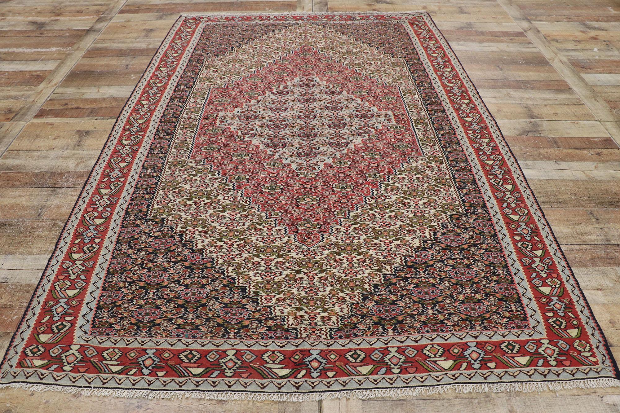 Laine Tapis Kilim persan vintage Senneh avec motif ferme de style cottage en vente