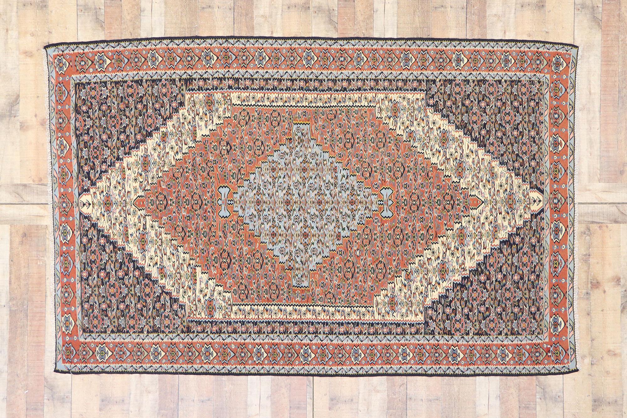 Vintage Persian Senneh Kilim Rug with Farmhouse Cottage Style For Sale 2