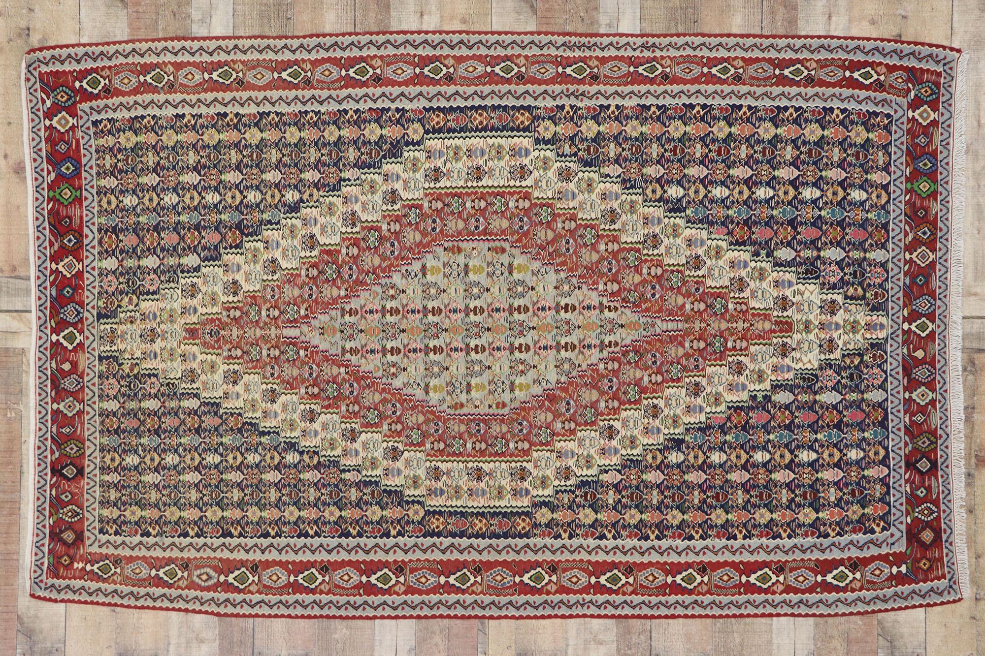Vintage Persian Senneh Kilim Rug with Farmhouse Cottage Style For Sale 2