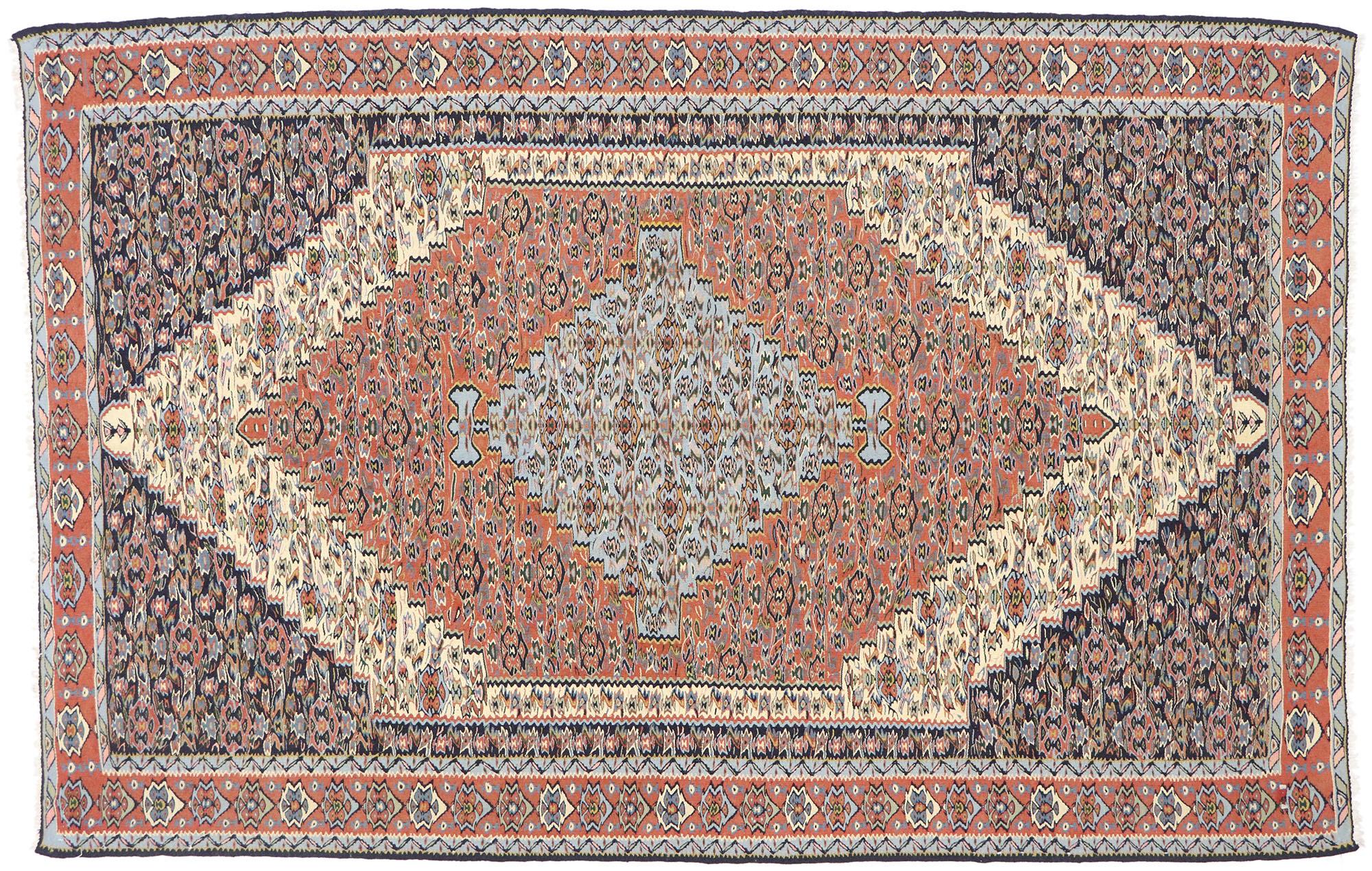 Vintage Persian Senneh Kilim Rug with Farmhouse Cottage Style For Sale 3