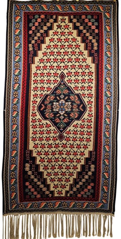 Vintage Persian Senneh Kilim Rug, Wool on Cotton, Mid 1900s