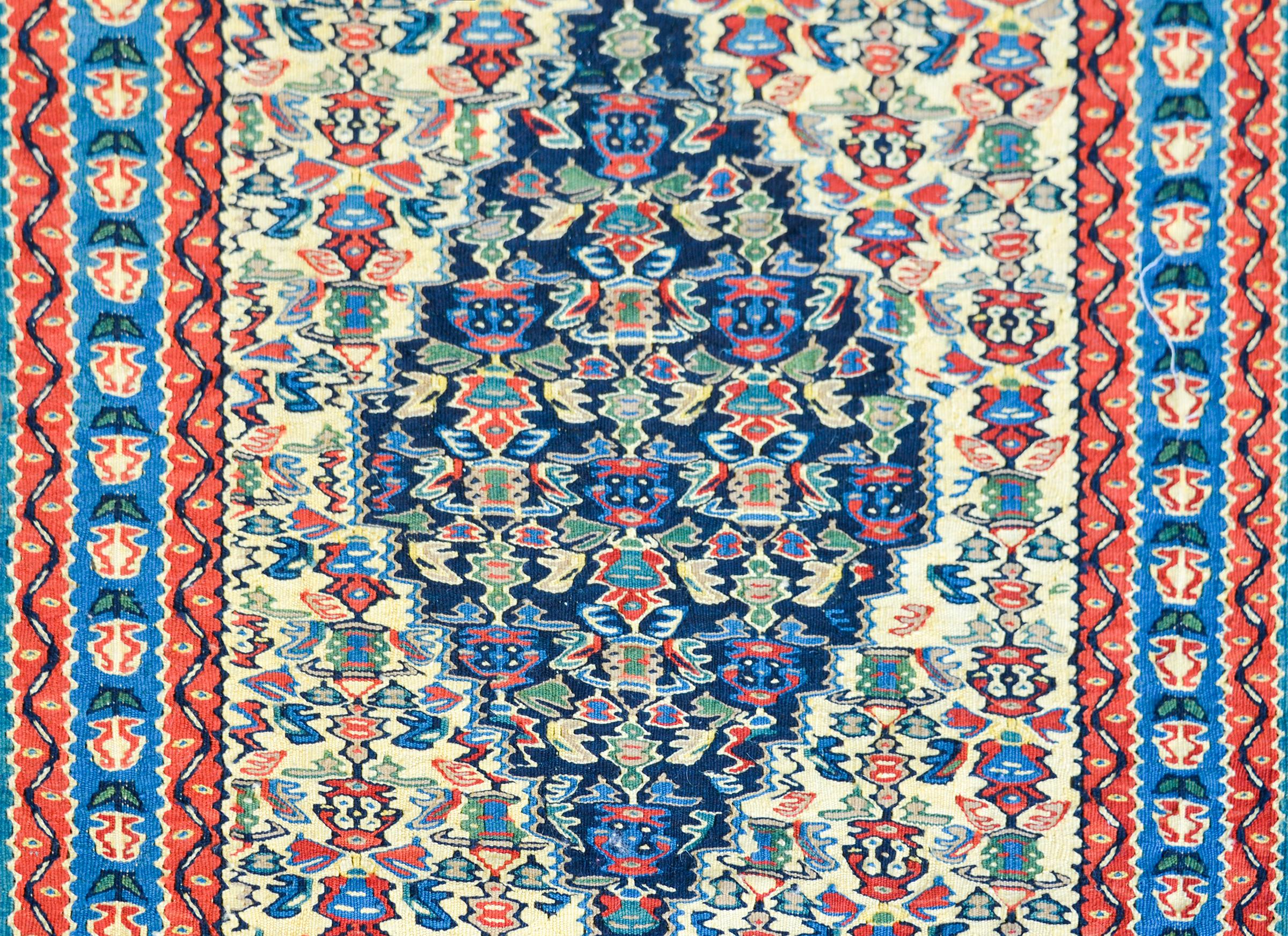 Vintage Persian Senneh Kilim Runner For Sale 4