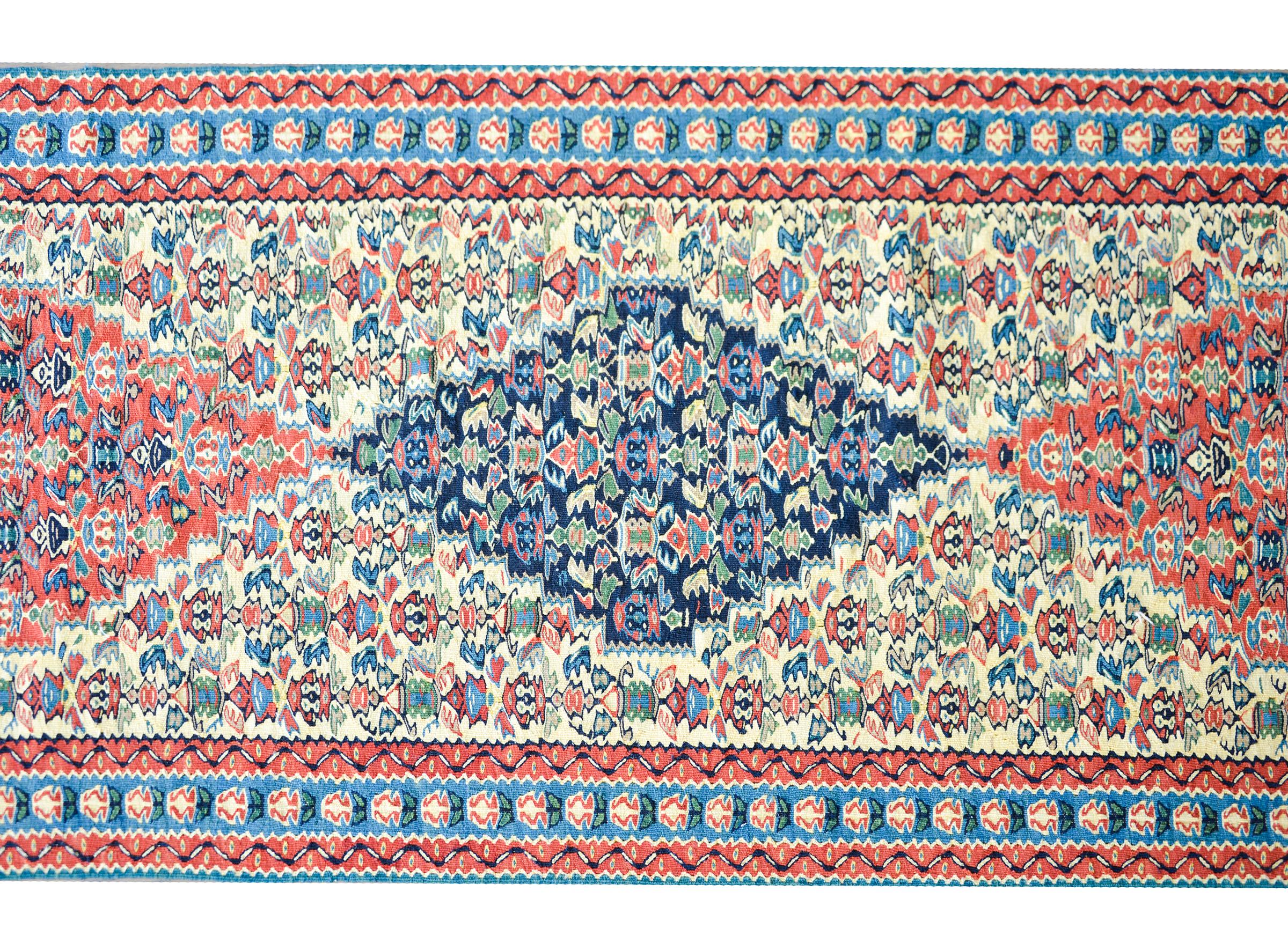 Hand-Woven Vintage Persian Senneh Kilim Runner For Sale