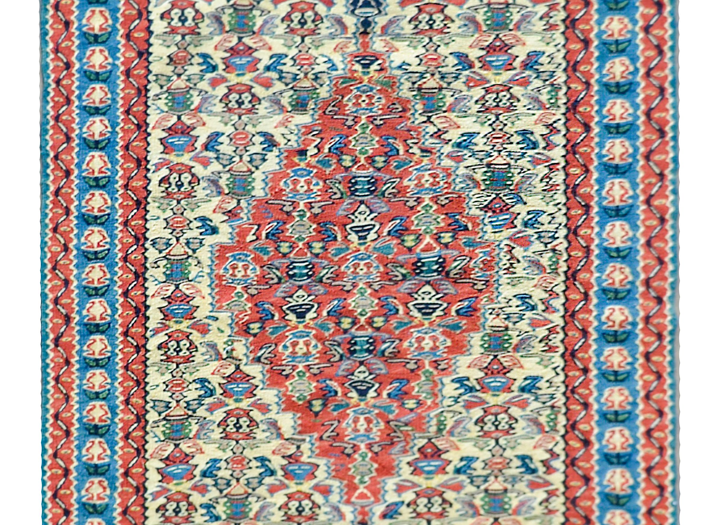 Vintage Persian Senneh Kilim Runner In Good Condition For Sale In Chicago, IL