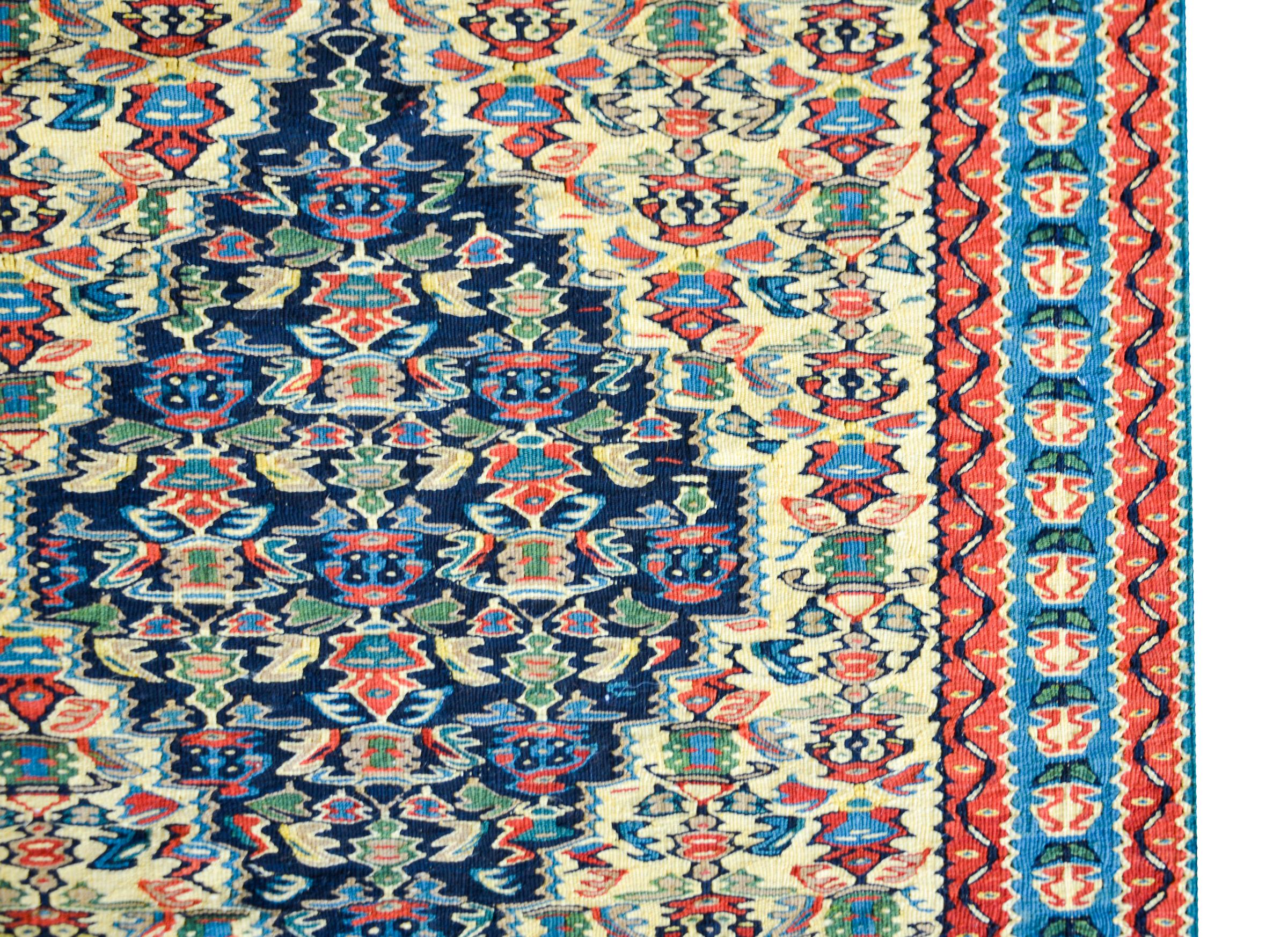 Wool Vintage Persian Senneh Kilim Runner For Sale