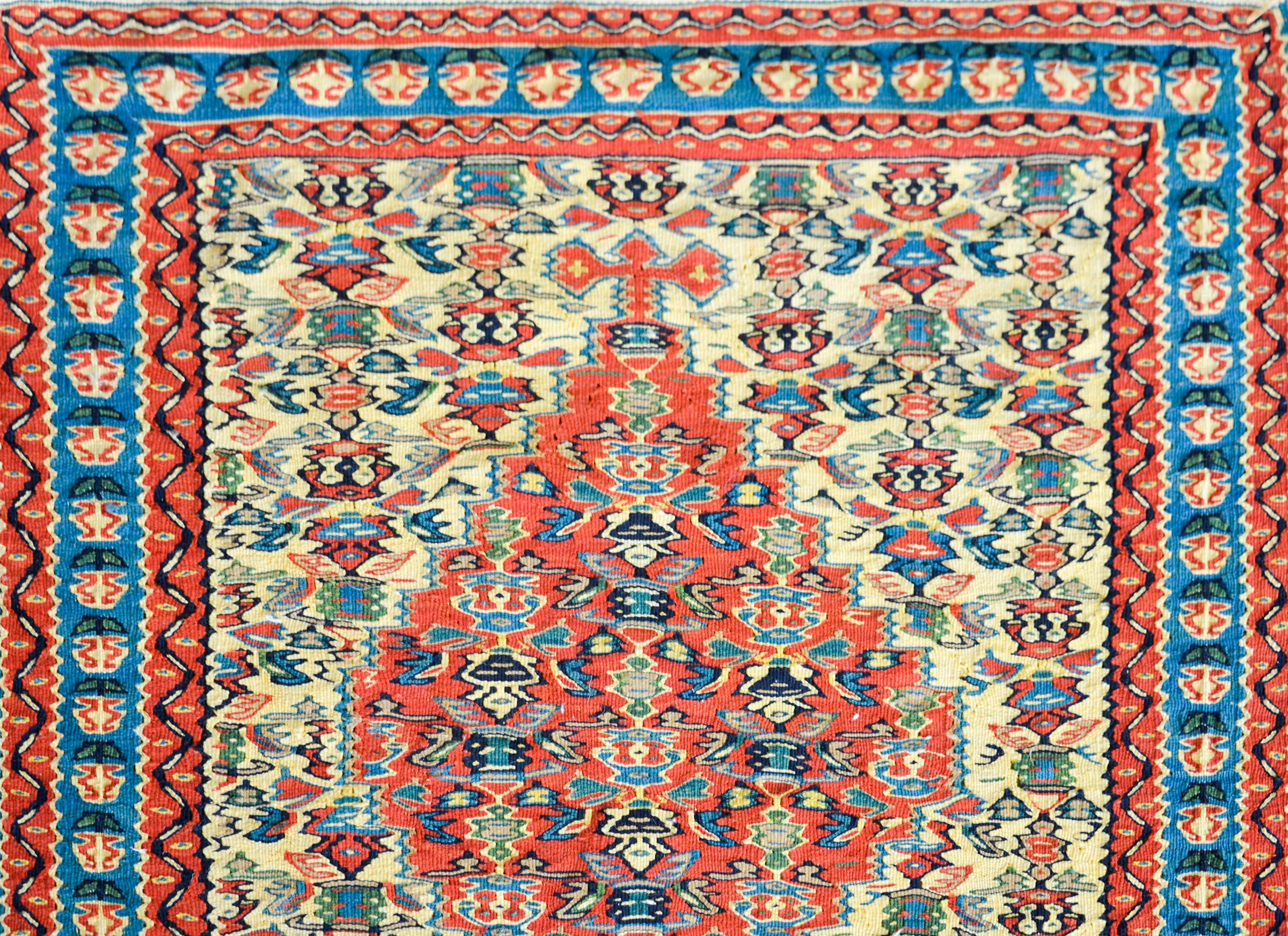 Vintage Persian Senneh Kilim Runner For Sale 1