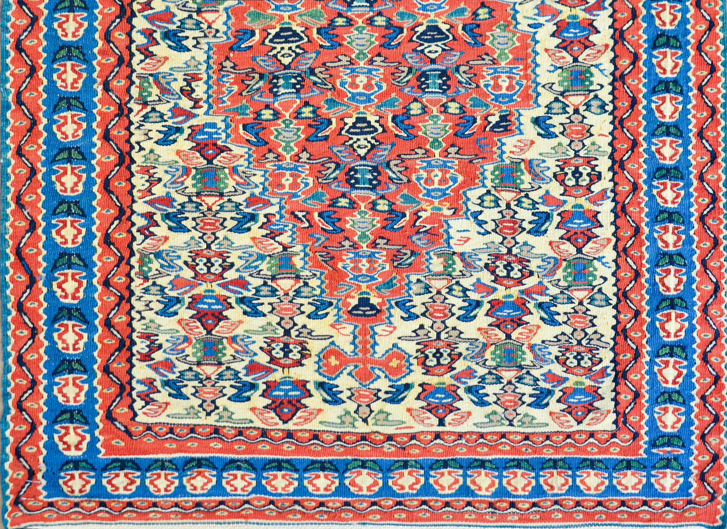 Vintage Persian Senneh Kilim Runner For Sale 2