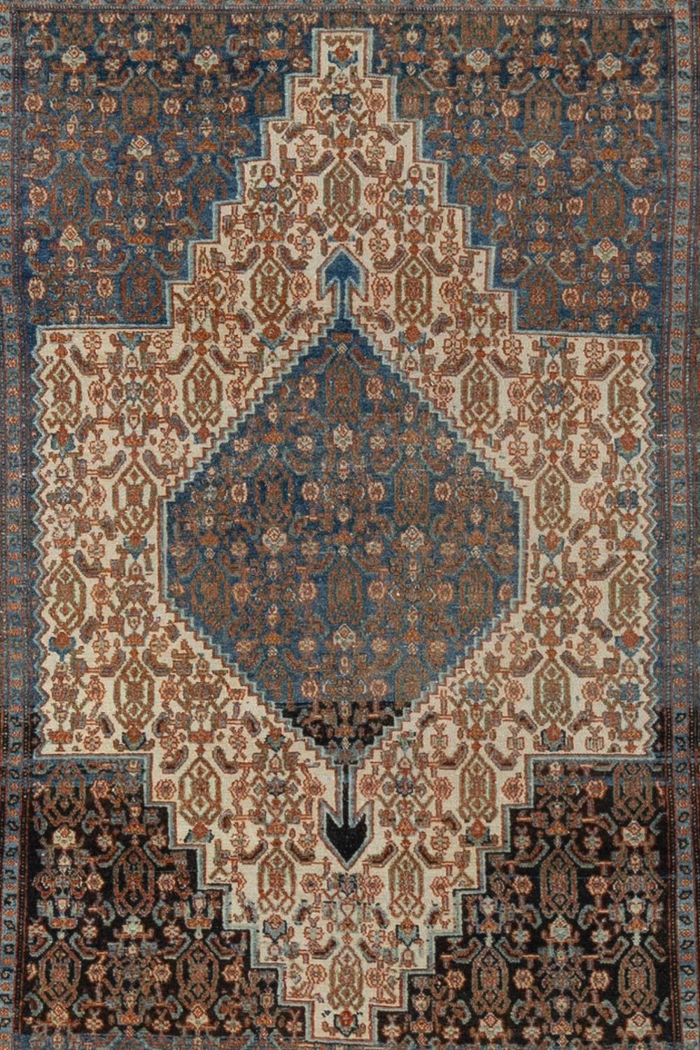 Age: 1920

Pile: Low-medium 

Wear Notes: 0

Material: Wool on Cotton

Wear Guide:
Vintage and antique rugs are by nature, pre-loved and may show evidence of their past. There are varying degrees of wear to vintage rugs; some show very