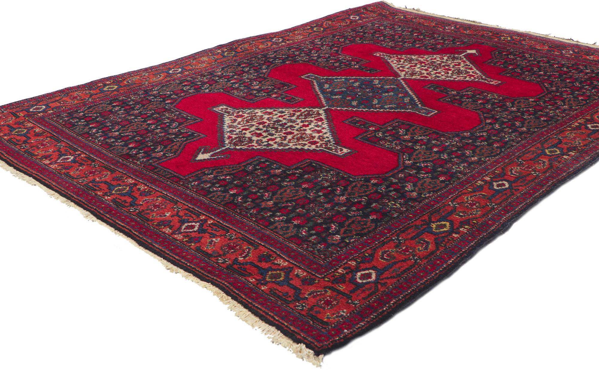 78307 Vintage Persian Senneh rug, 03'08 x 05'01.
Perfect for a small space, reading nook, grand foyer, designer entry, study, studio, den, walk-in closet, stair landing, alcove, mudroom, master bathroom, entryway, bedroom, private library, private