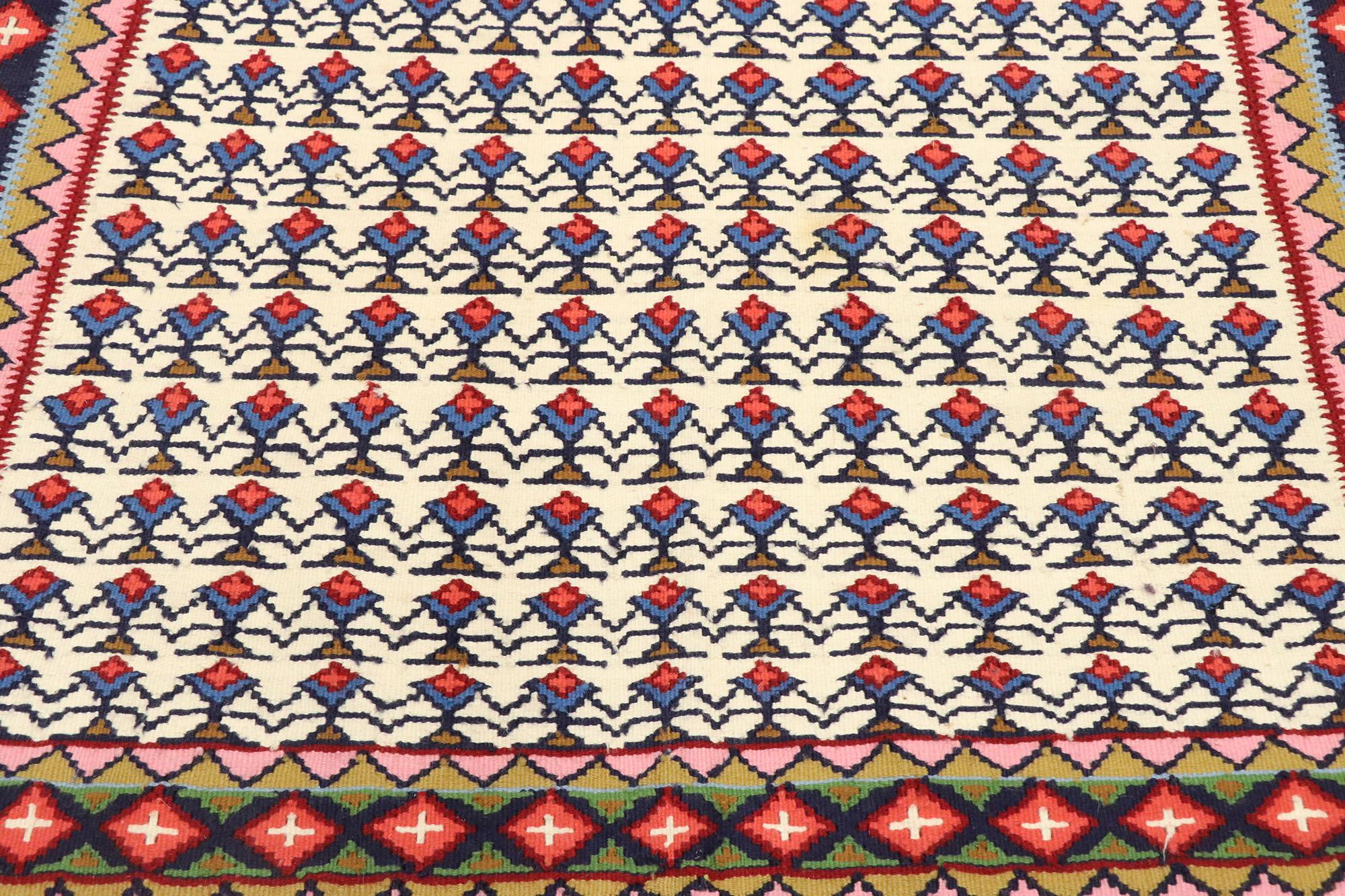 Hand-Woven Vintage Persian Senneh Sanadaj Kilim Rug with Relaxed Federal and Nautical Style For Sale