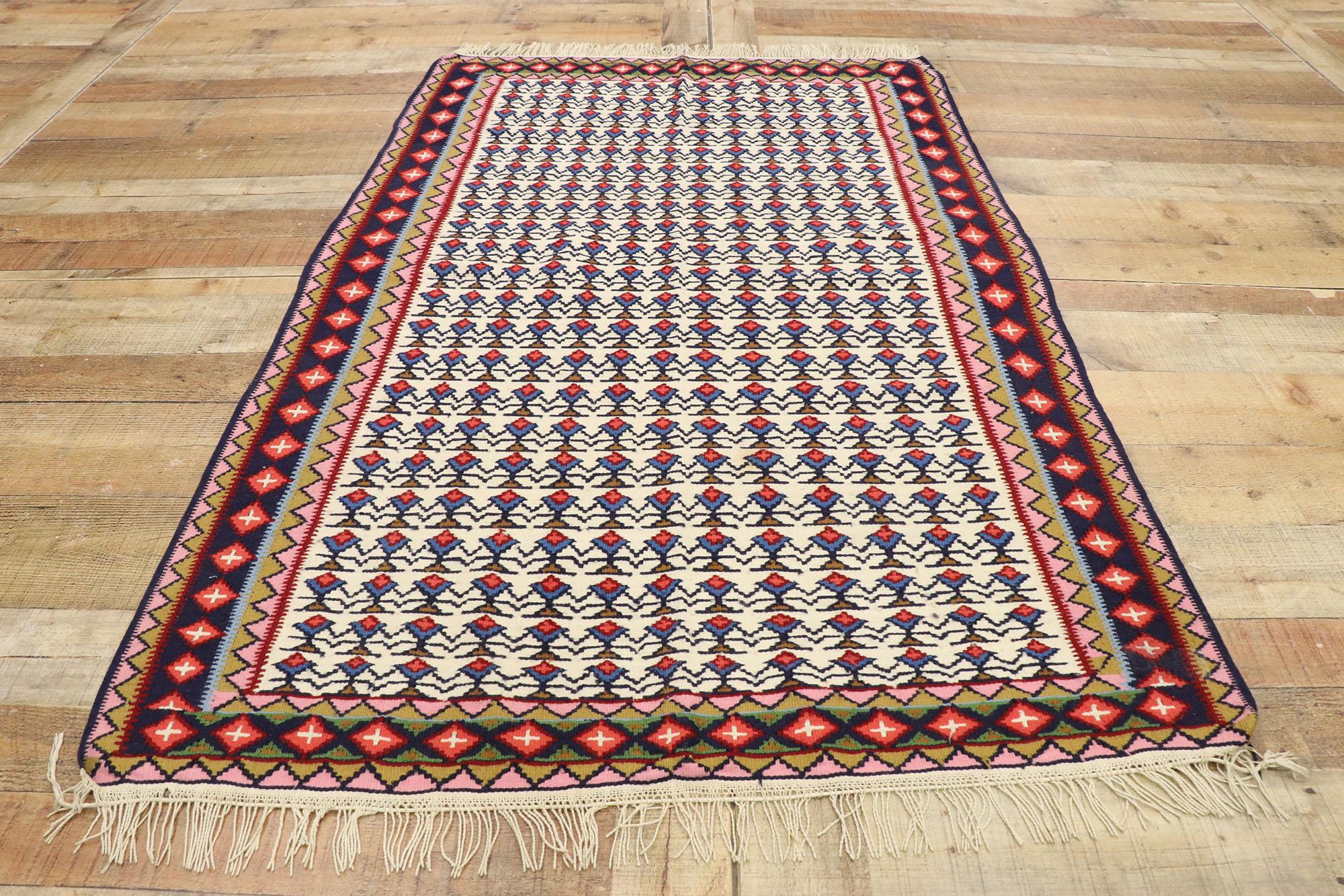 20th Century Vintage Persian Senneh Sanadaj Kilim Rug with Relaxed Federal and Nautical Style For Sale