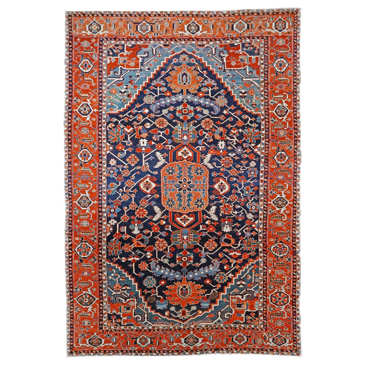 Vintage Persian Serapi 13x19 Navy Blue & Rust Oversized Handmade Area Rug