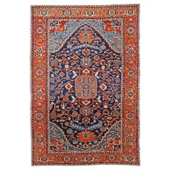Vintage Persian Serapi 13x19 Navy Blue & Rust Oversized Handmade Area Rug