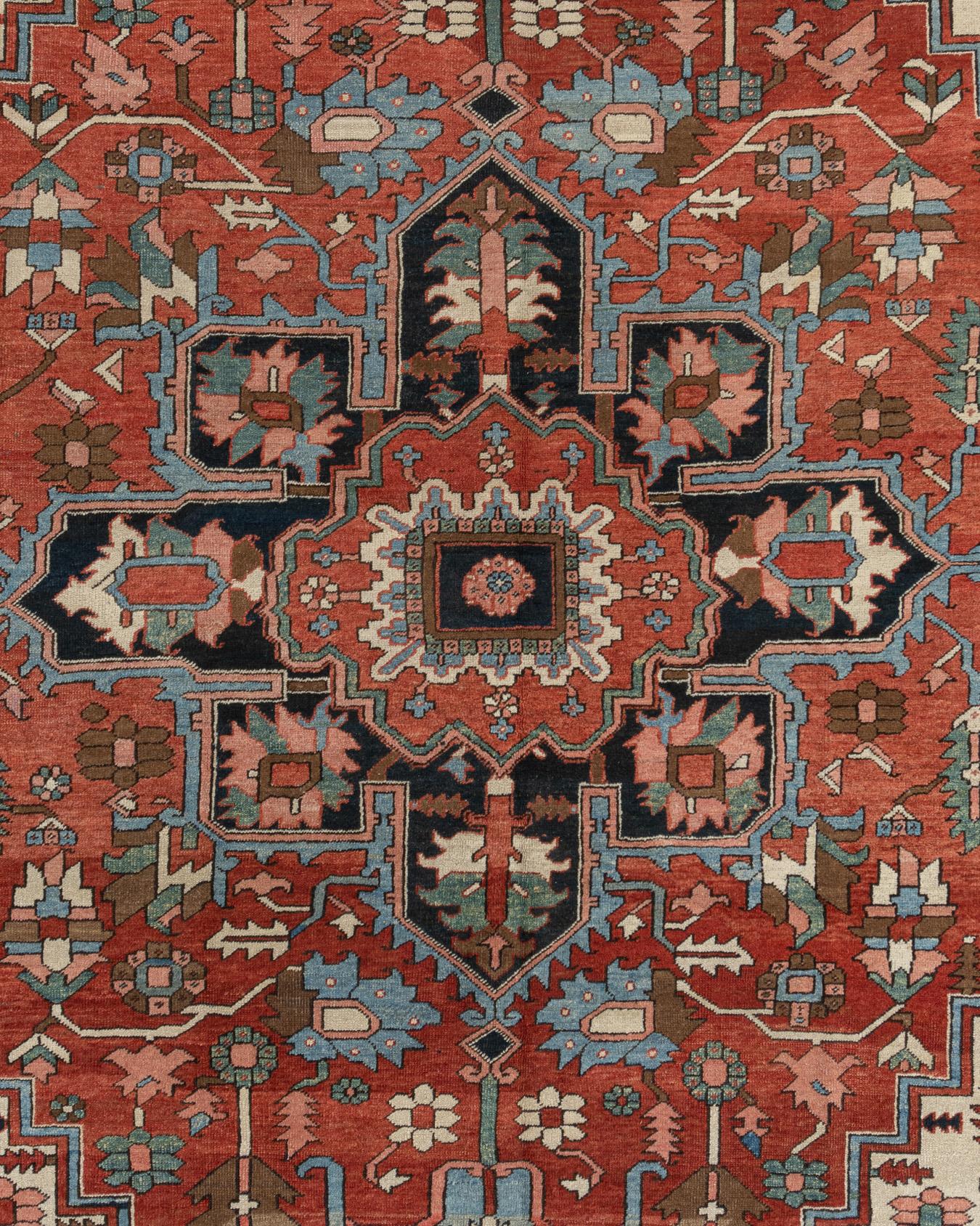 Hand-Woven Vintage Persian Serapi Heriz Rug 9'7 x 12'6 For Sale