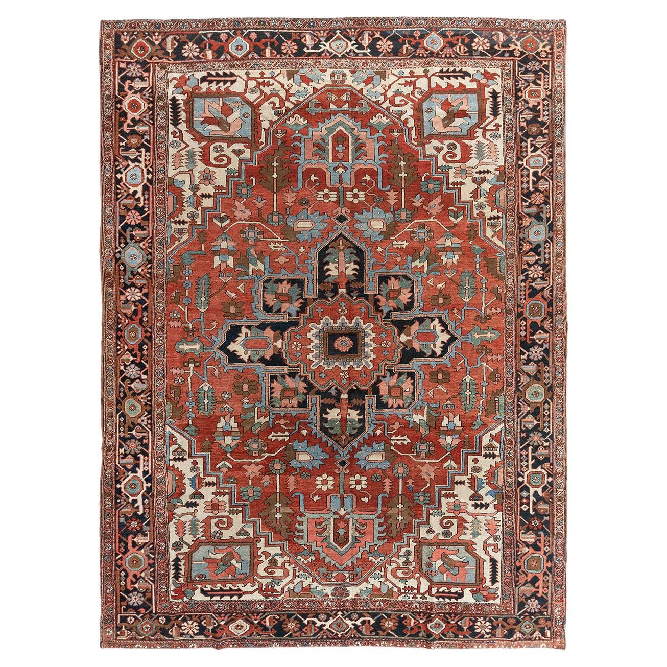 Vintage Persian Serapi Heriz Rug 9'7 x 12'6 For Sale