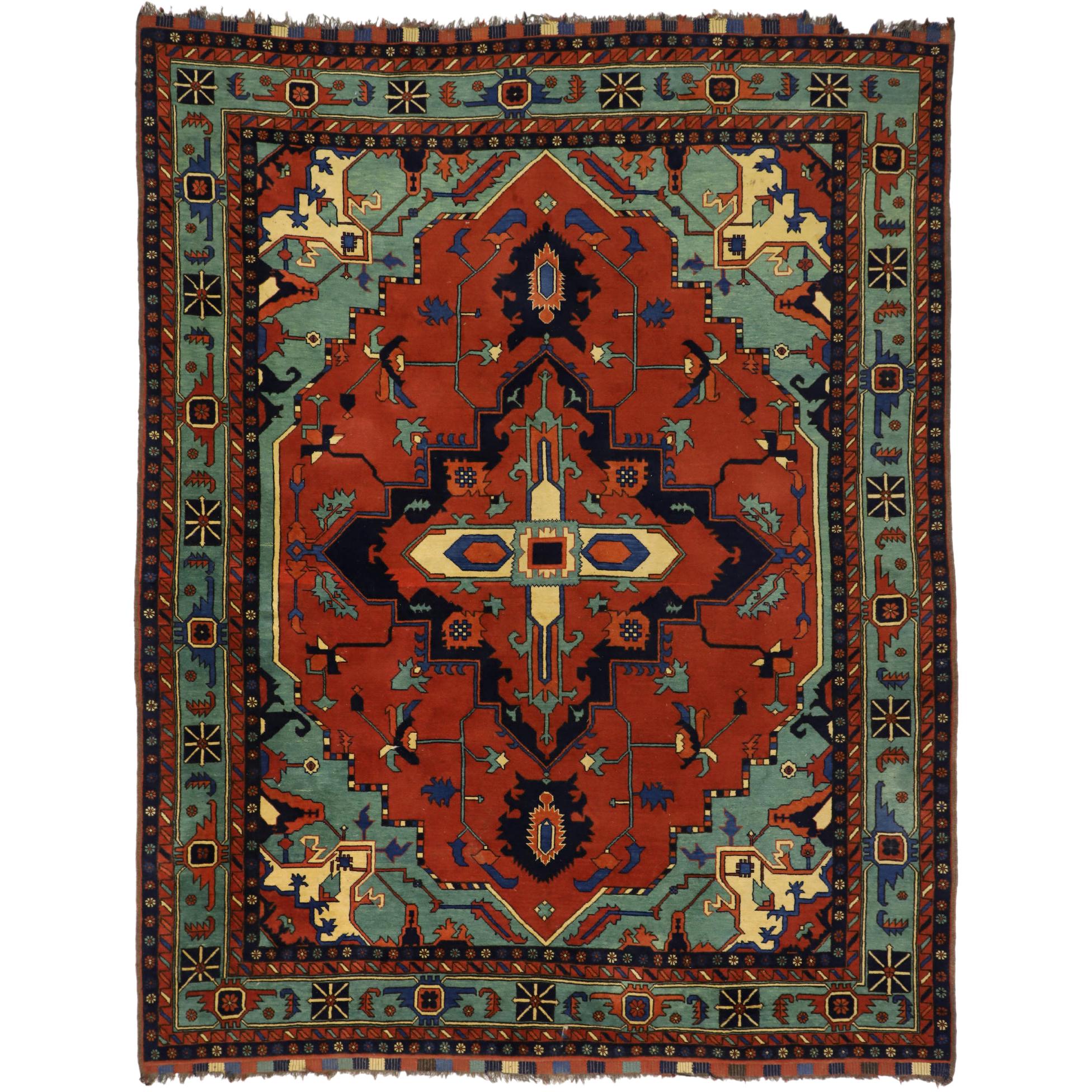 Vintage Persian Serapi Rug Design with English Gothic Downton Abbey Style
