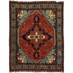 Vintage Persian Serapi Rug Design with English Gothic Downton Abbey Style 