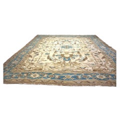 Traditional Serapi Wool 15x16 Ivory & Teal Handmade Oversized Area Rug