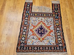 Vintage Persian Shahsavan Soumak Saddle Blanket in Ivory, Lavender, Yellow, Blue