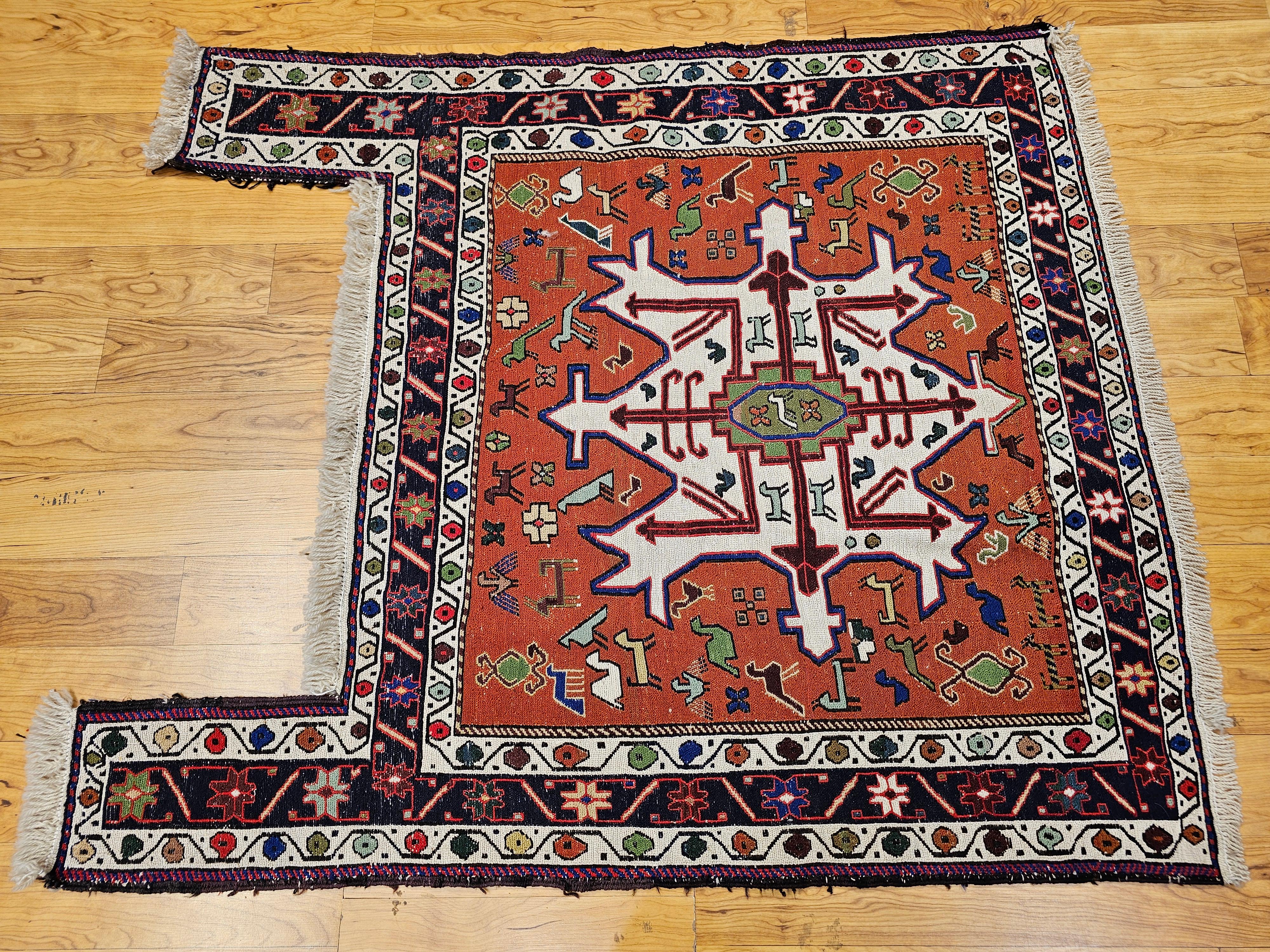 Persische Shahsavan Soumak-Satteldecke aus Terrakotta in Elfenbein, Grün im Angebot 7