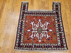 Vintage Persian Shahsavan Soumak Saddle Blanket in Terracotta, Ivory, Green