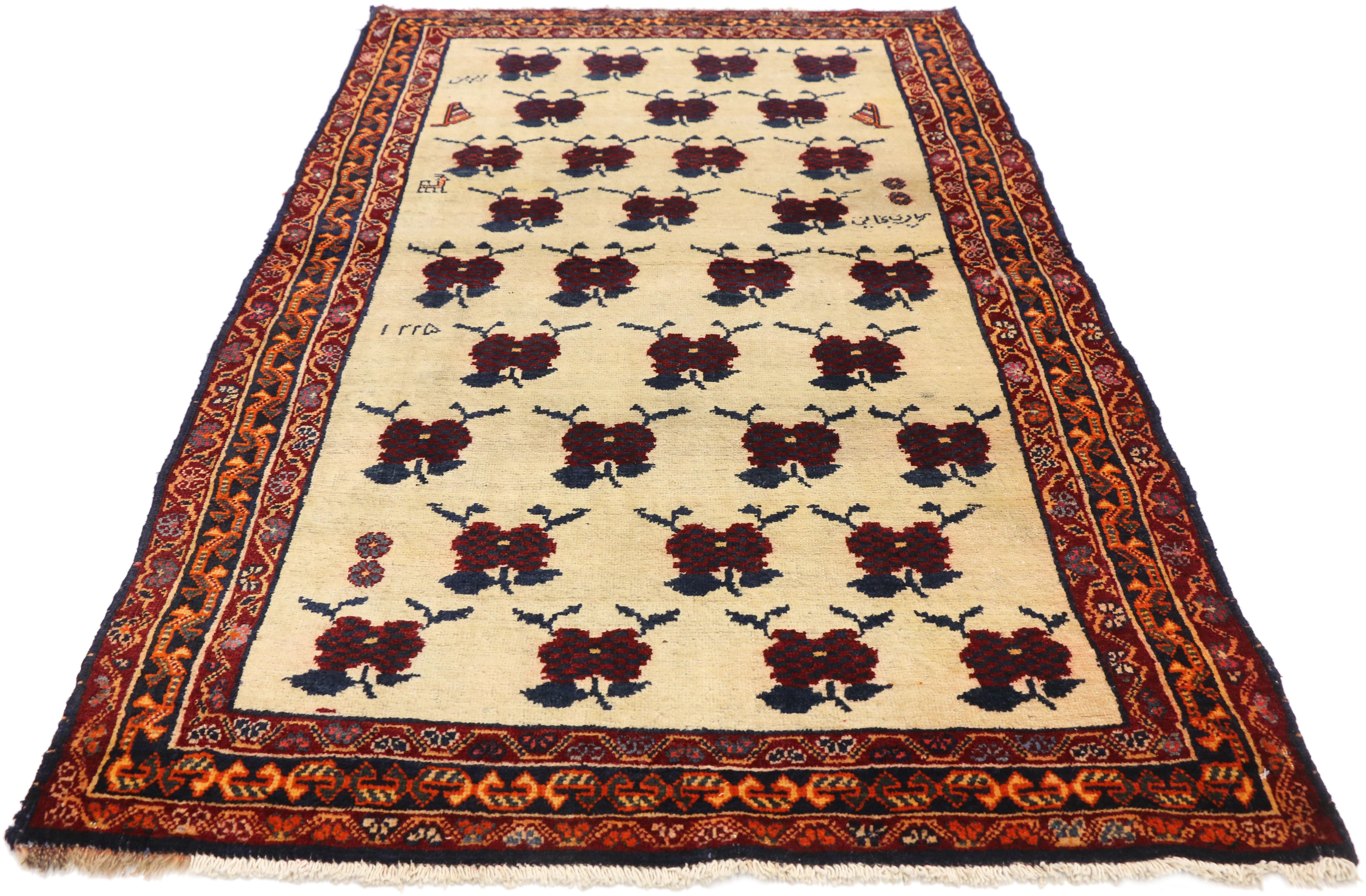 Hand-Knotted Vintage Persian Shiraz Accent Rug with Romantic Art Deco Style For Sale