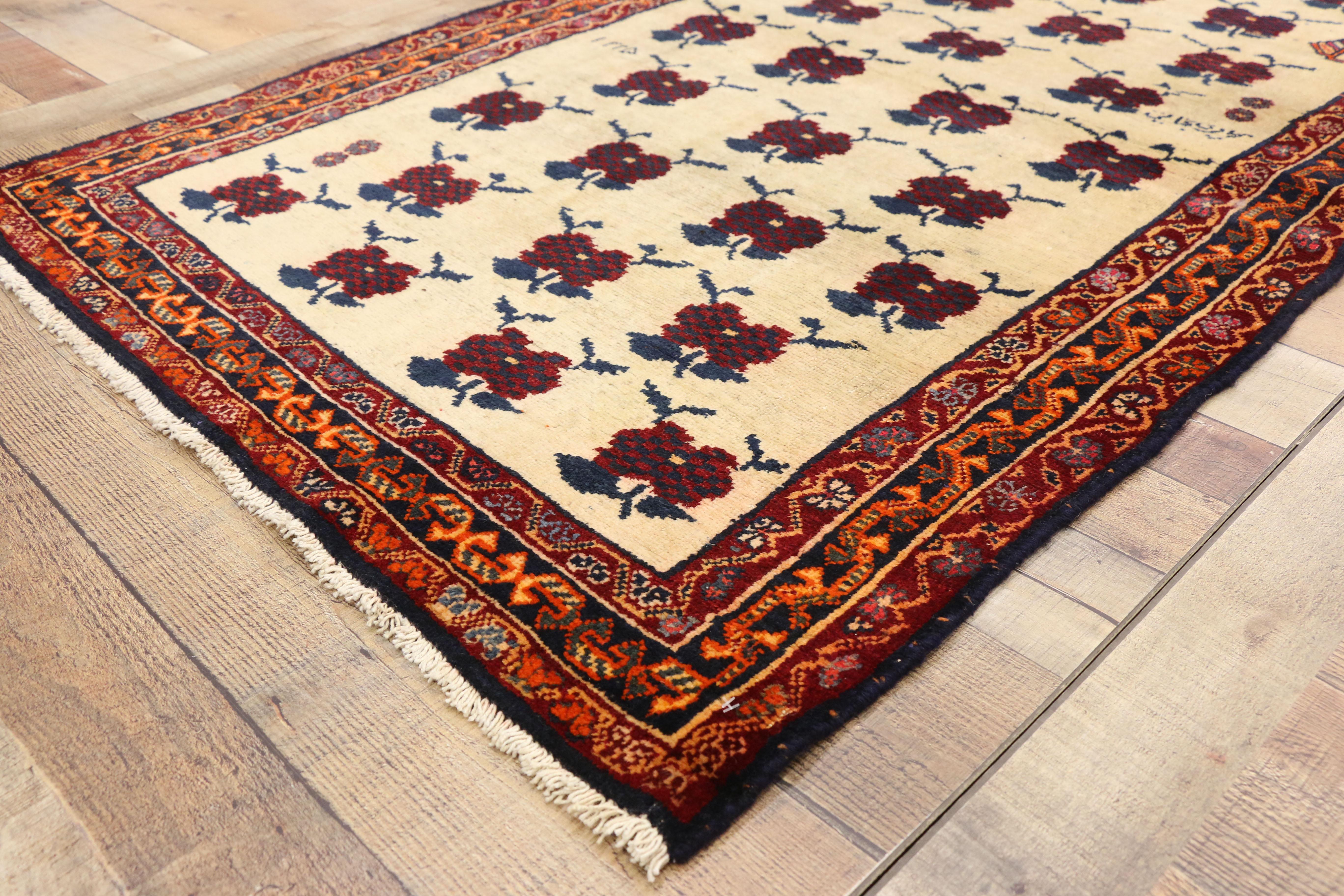 Wool Vintage Persian Shiraz Accent Rug with Romantic Art Deco Style For Sale